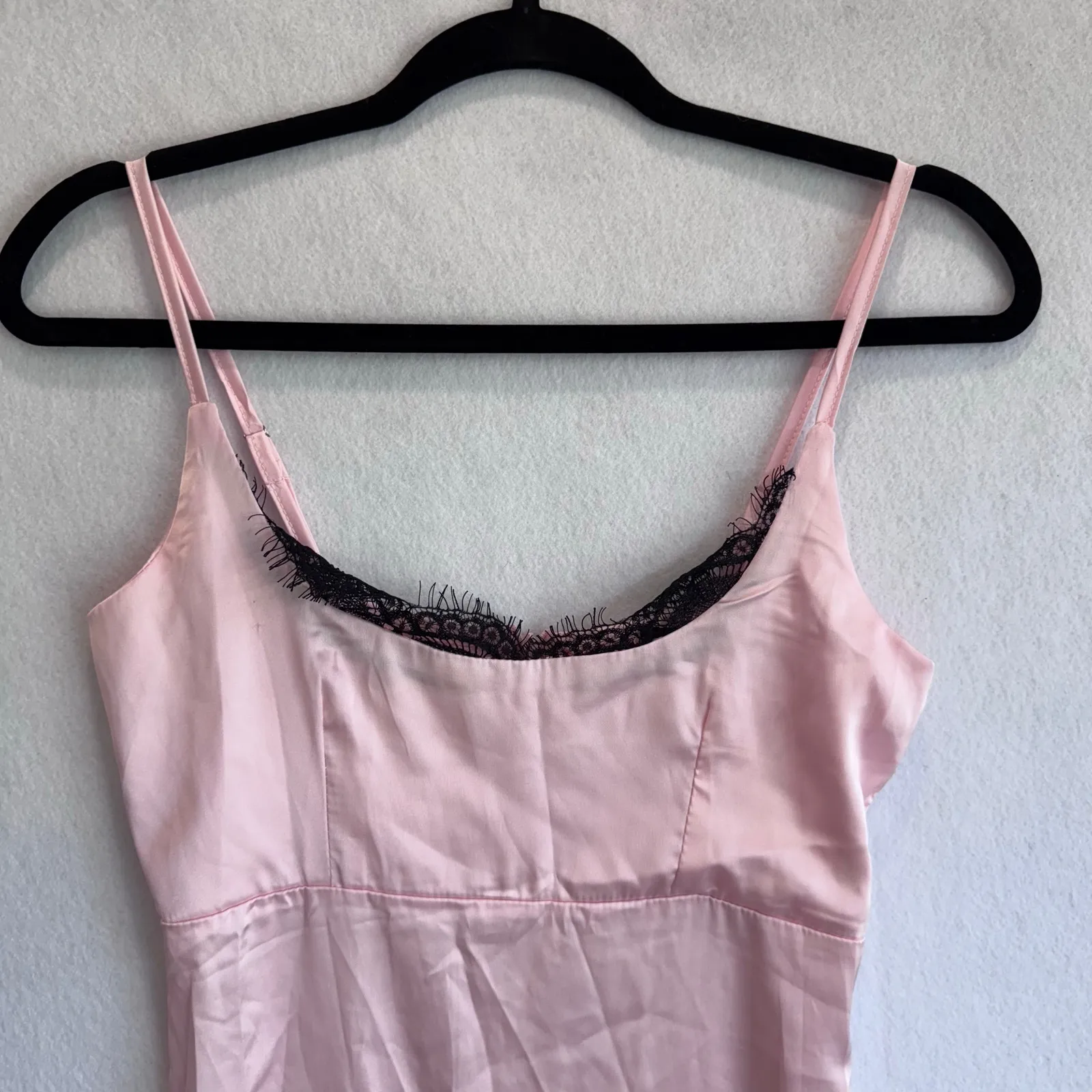 CBR Pink Slip Dress Black Lace Trim Y2K Lingerie Style Nightie Cottagecore 2000s - Image 3