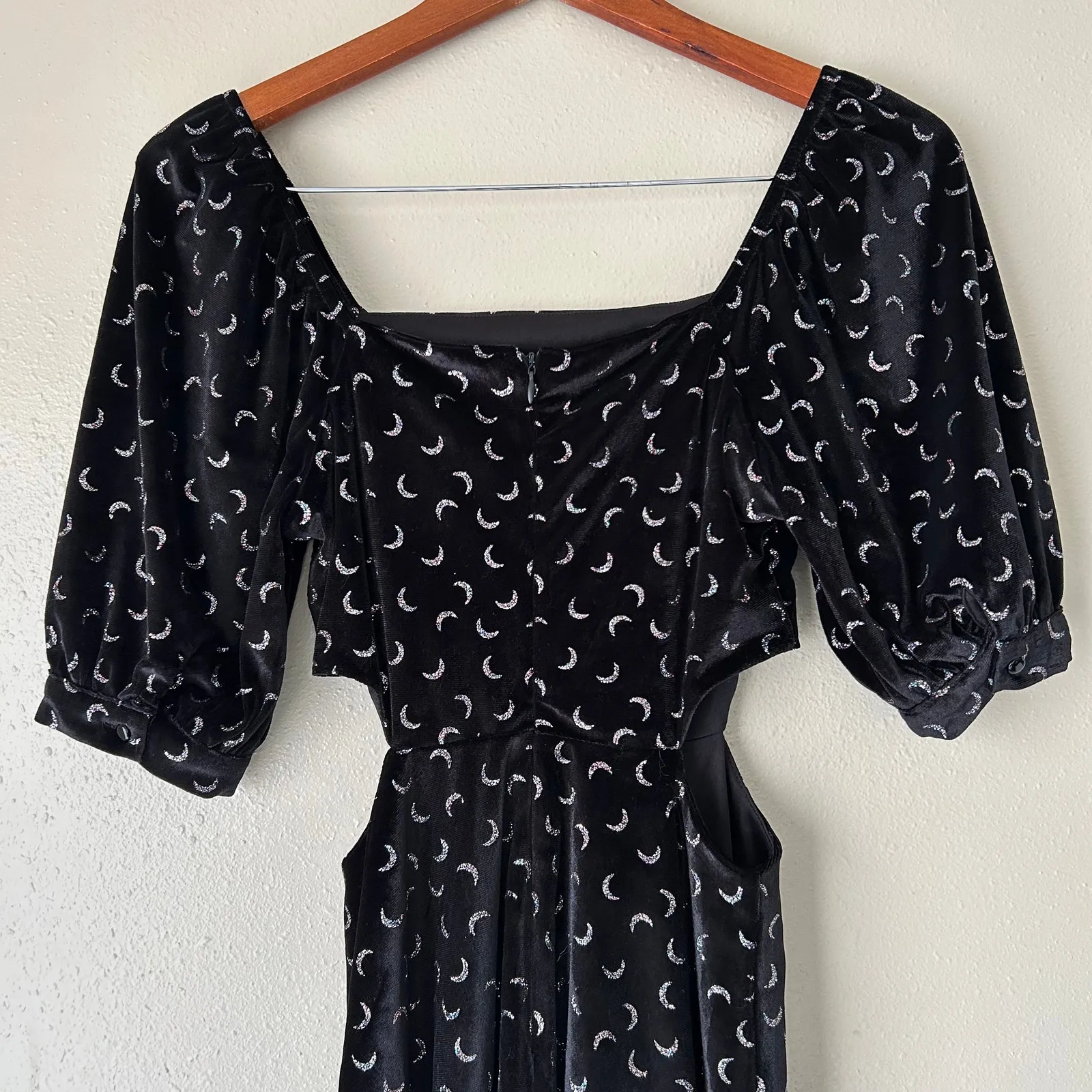 Altar'd State Black Velvet Silver Sparkly Crescent Moon Cutout Dress Size Small - Image 10