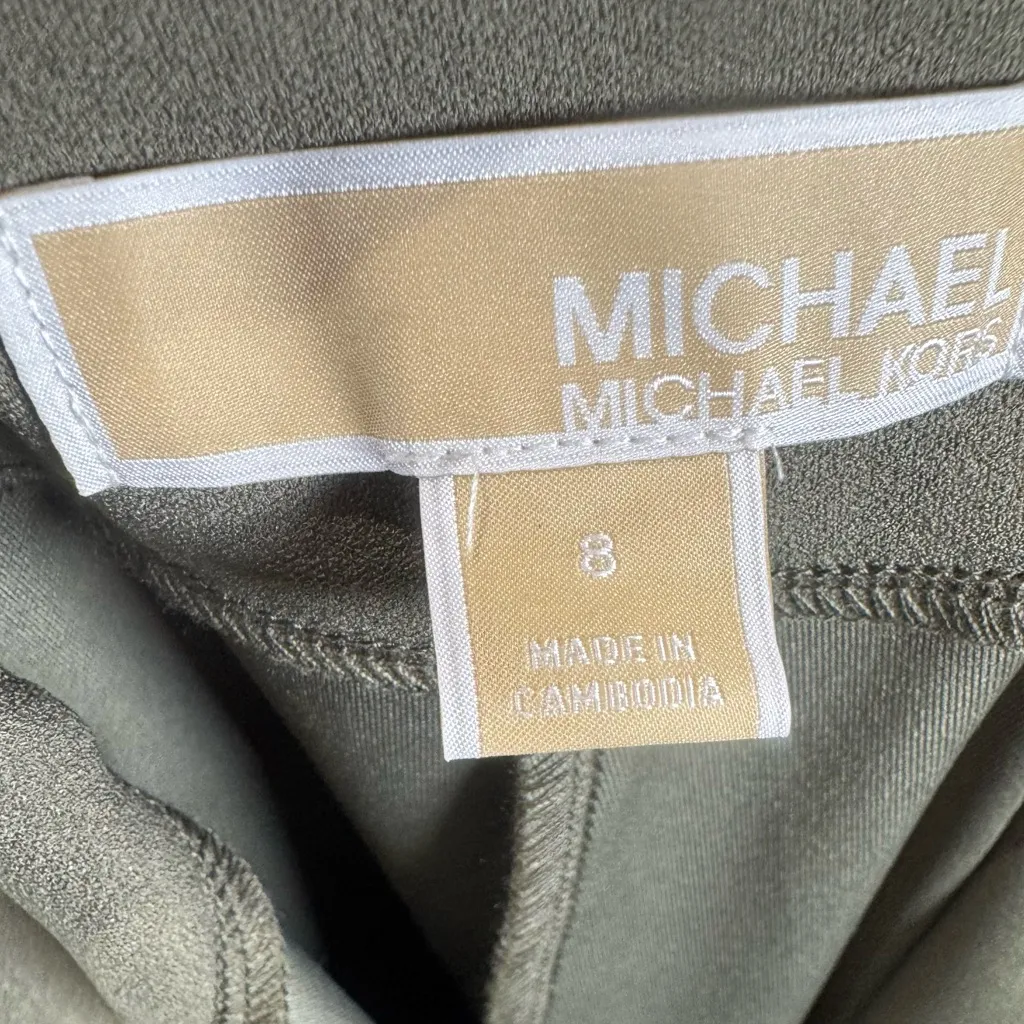 Michael Kors olive green gold studded high-rise crop flare pants size 8 NWT - Image 5