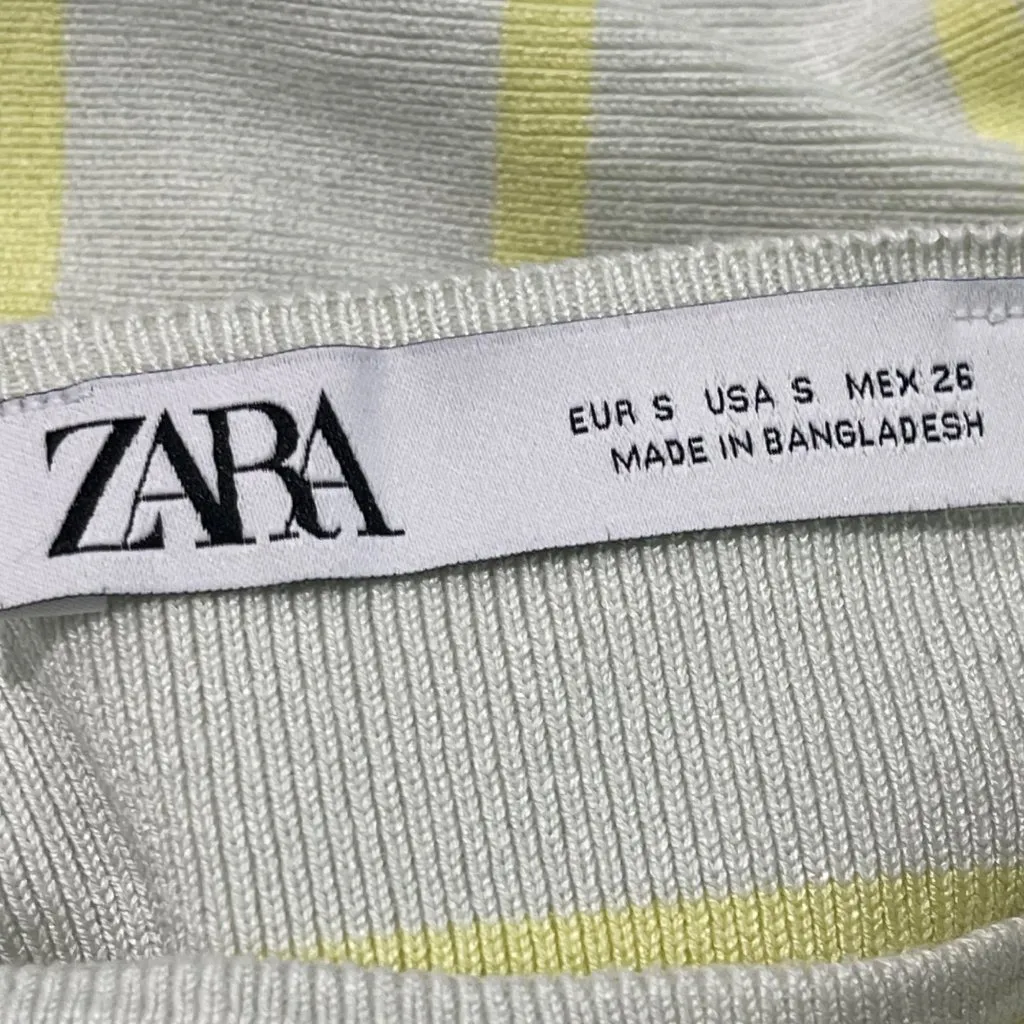 Zara Scoop Back Crop Top Women's Size Small Ribbed Pastel Striped Viscose Green - Image 6