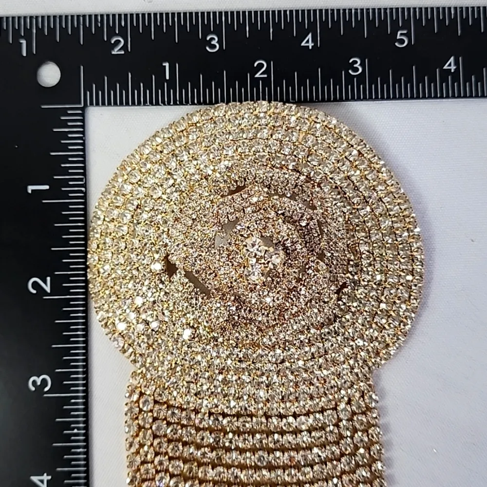 Large Statement Rose Flower Brooch Pin Yellow Gold Rhinestone Fringe New - Image 11