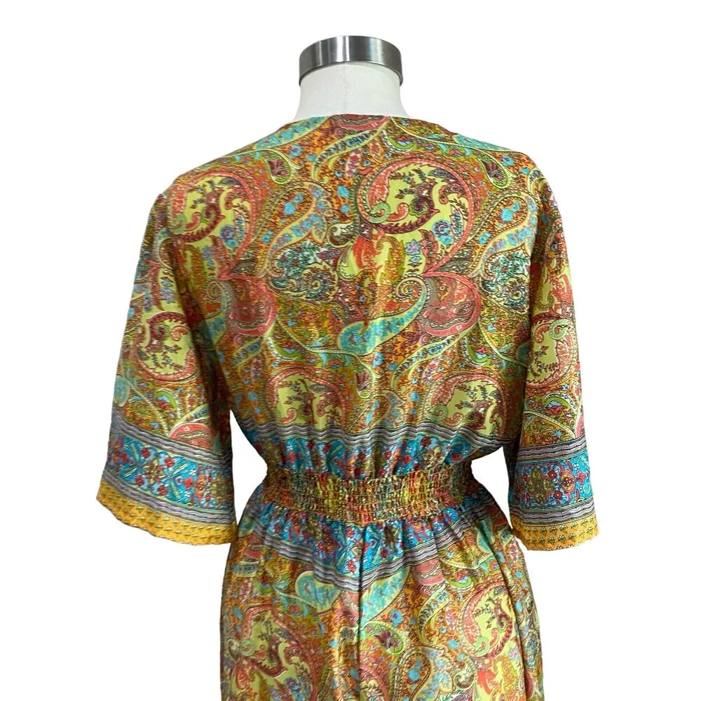 Zury Bohemian Silk Blend Bell Sleeve And Wide Leg Front Tie Jumpsuit Size M Yellow Size M - Image 10