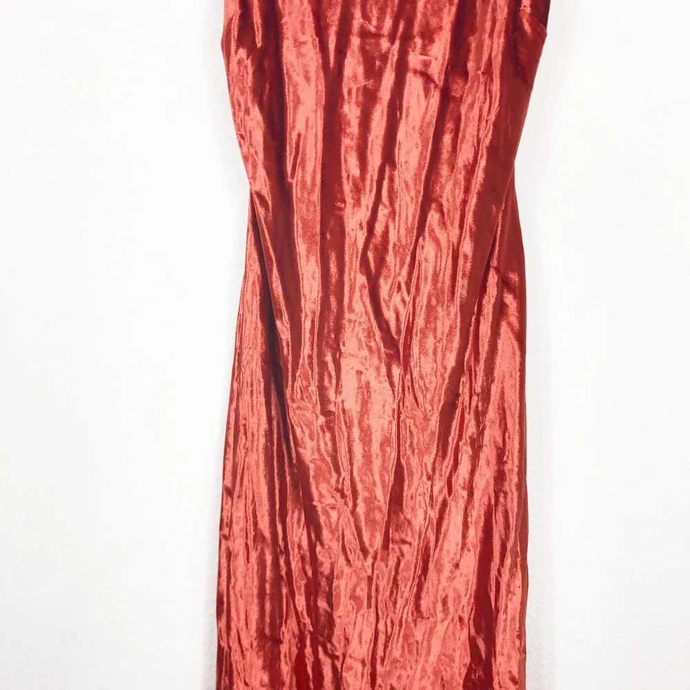 Mestiza New York Mara Red Rust Velvet Slip Open Back Cross Strap Gown Medium - Image 10
