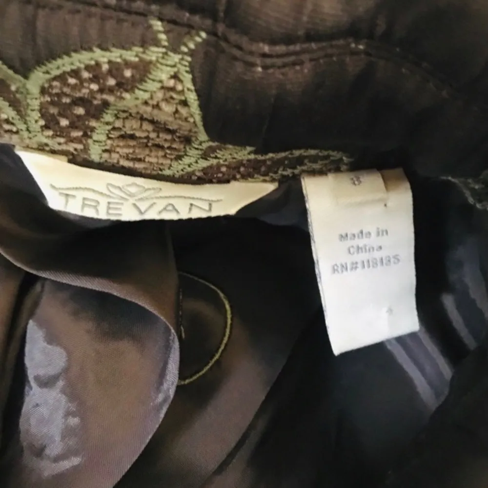 Trevan Flower Brocade Flyaway Jacket Brown Green Size 8 - Image 5