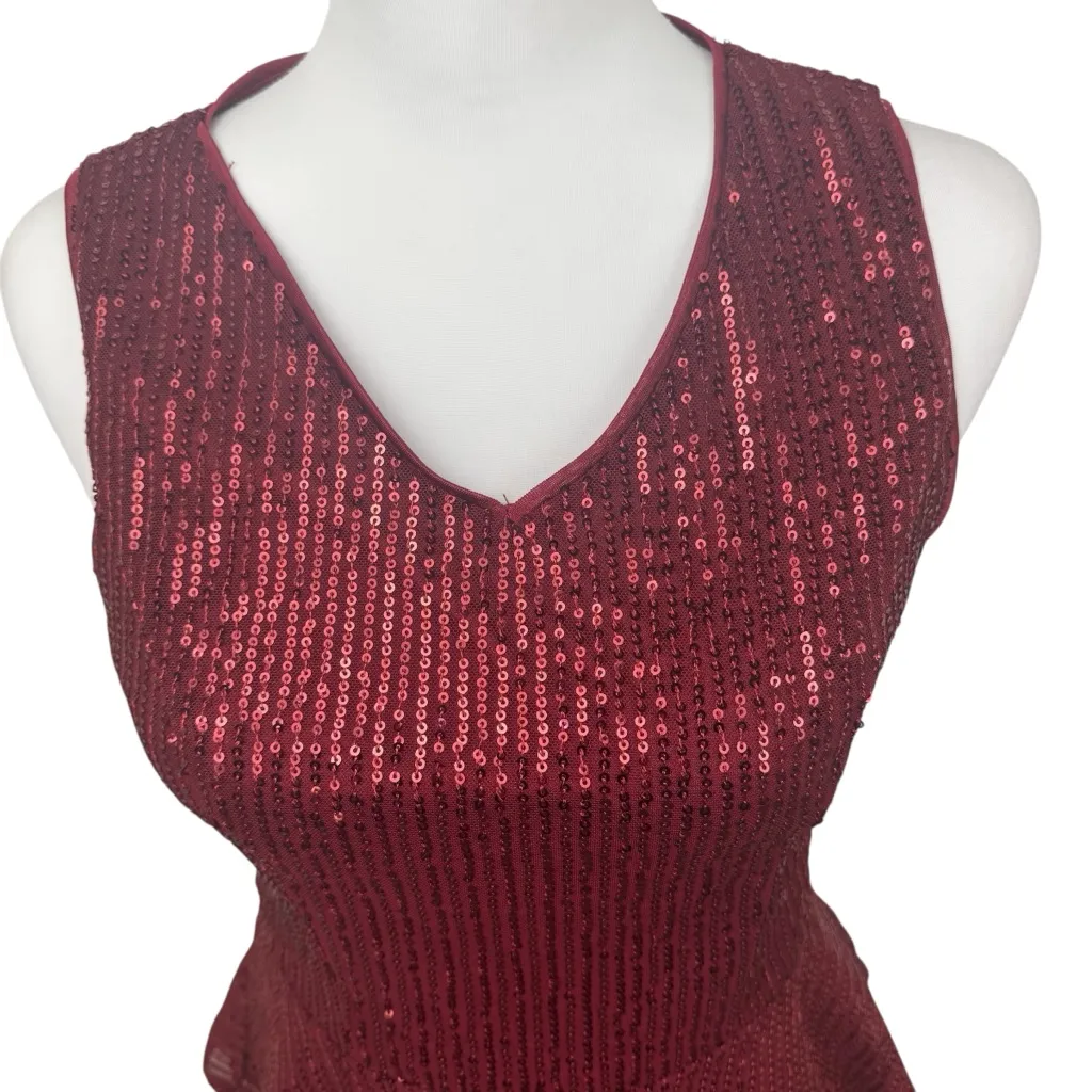Grace Karin Red Sequin Peplum Sleeveless Blouse Top Size Small Holiday Party - Image 8