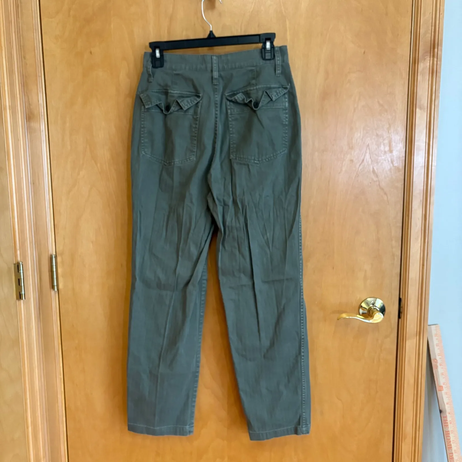 Madewell High Rise Utility Pants Green Herringbone Cotton Blend Women's Size 26‎ - Image 3