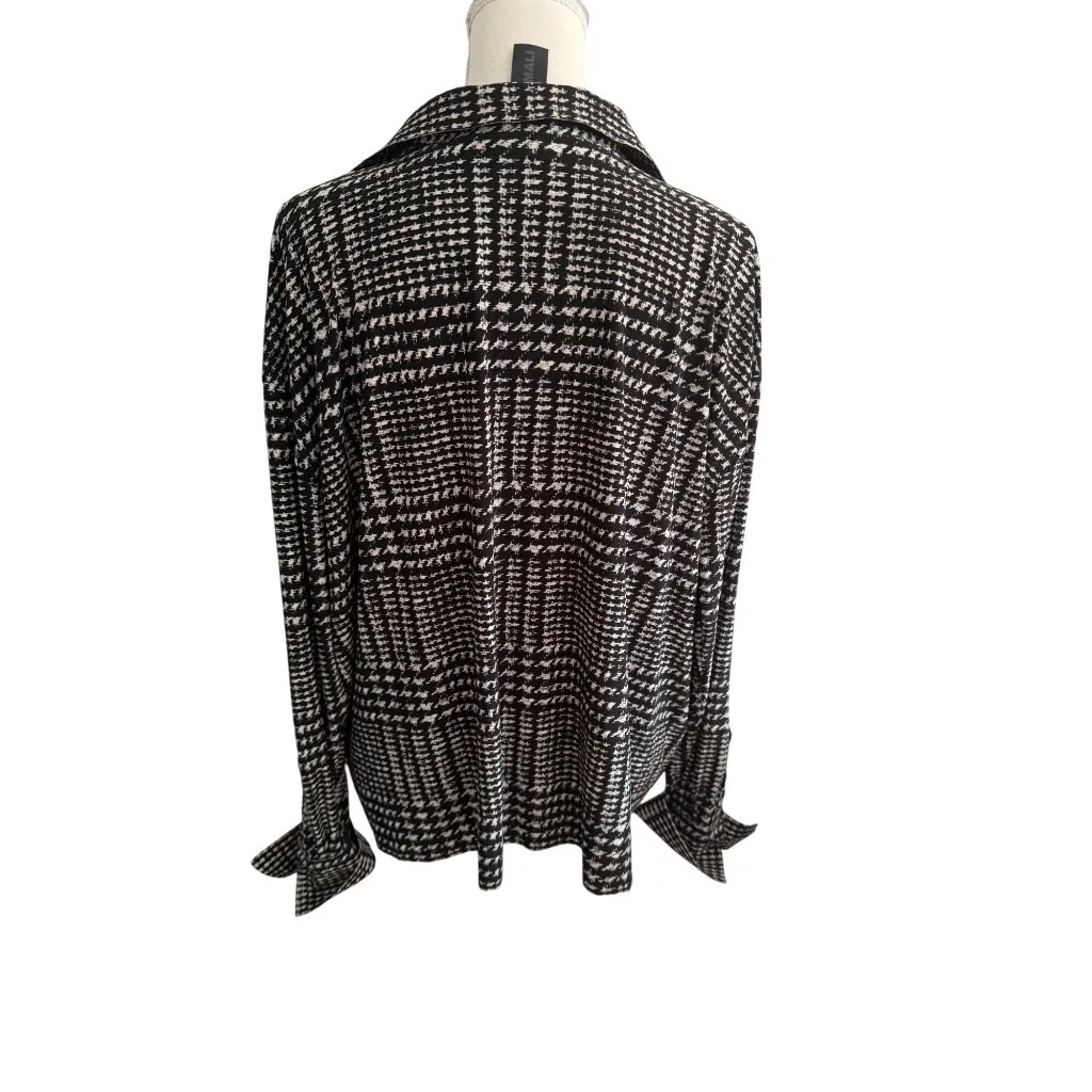 NORMA KAMALI Black White Glenplaid Long Sleeve Top Size Small - Image 2