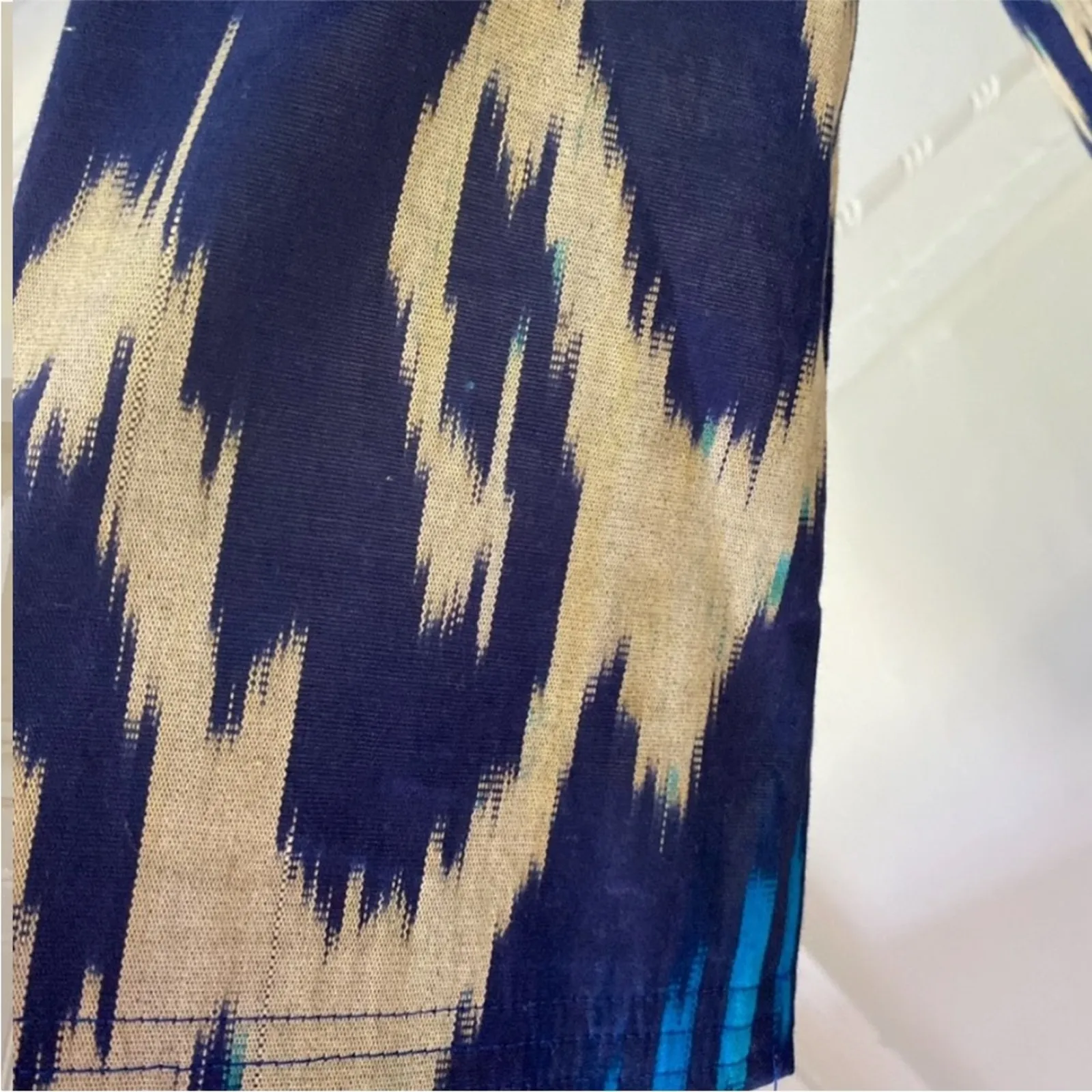 Womens Jacket Large Shacket OS Duster Boho Kimono Bohemian Ikat RARE Art to wear Blue - Image 10