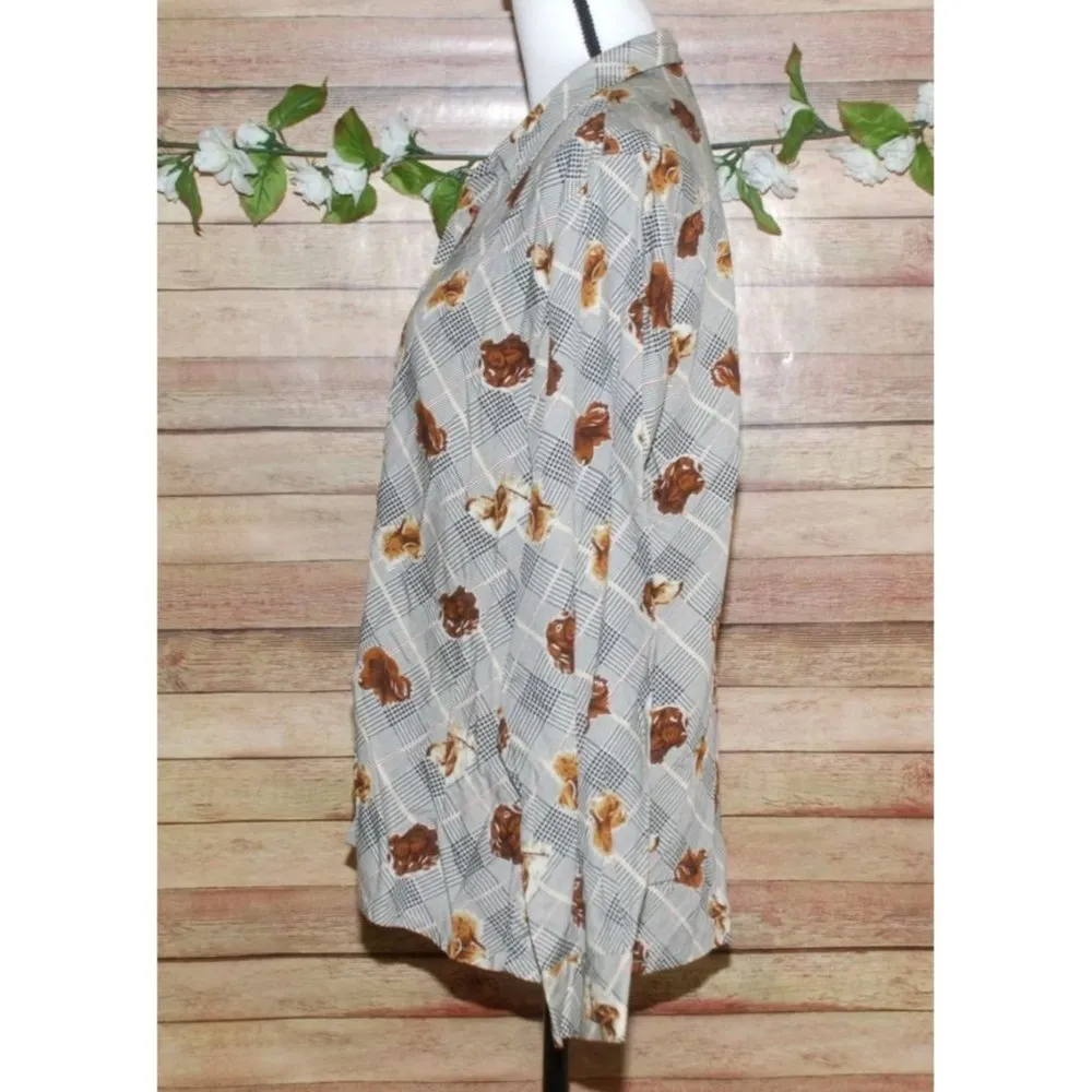 Ladies British Khaki Dog Button Up Shirt Size 10 Houndstooth Plaid Long Sleeve - Image 4