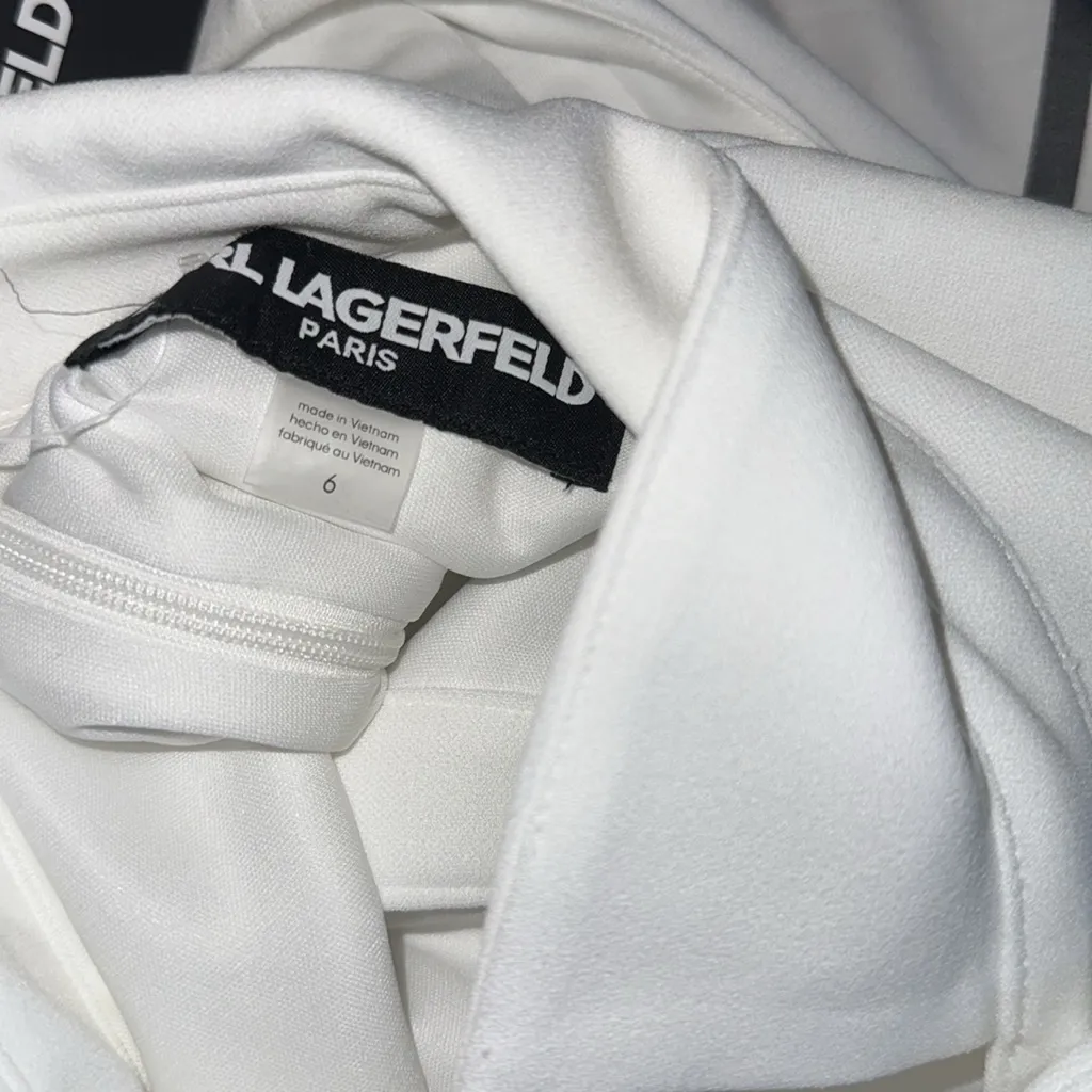 Karl Lagerfield  Scuba Crepe Colorblock Sheath Dress with Bows and Flounce Hem - Image 6