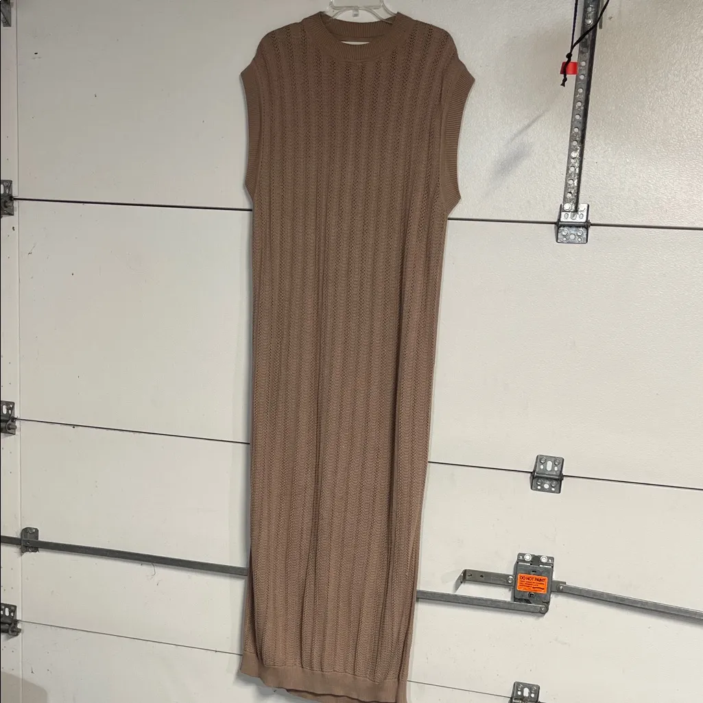 MR MITTENS WOMENS POINTELLE KNIT COTTON MIDI DRESS BEIGE/BROWN/TAN MEDIUM Tan - Image 2