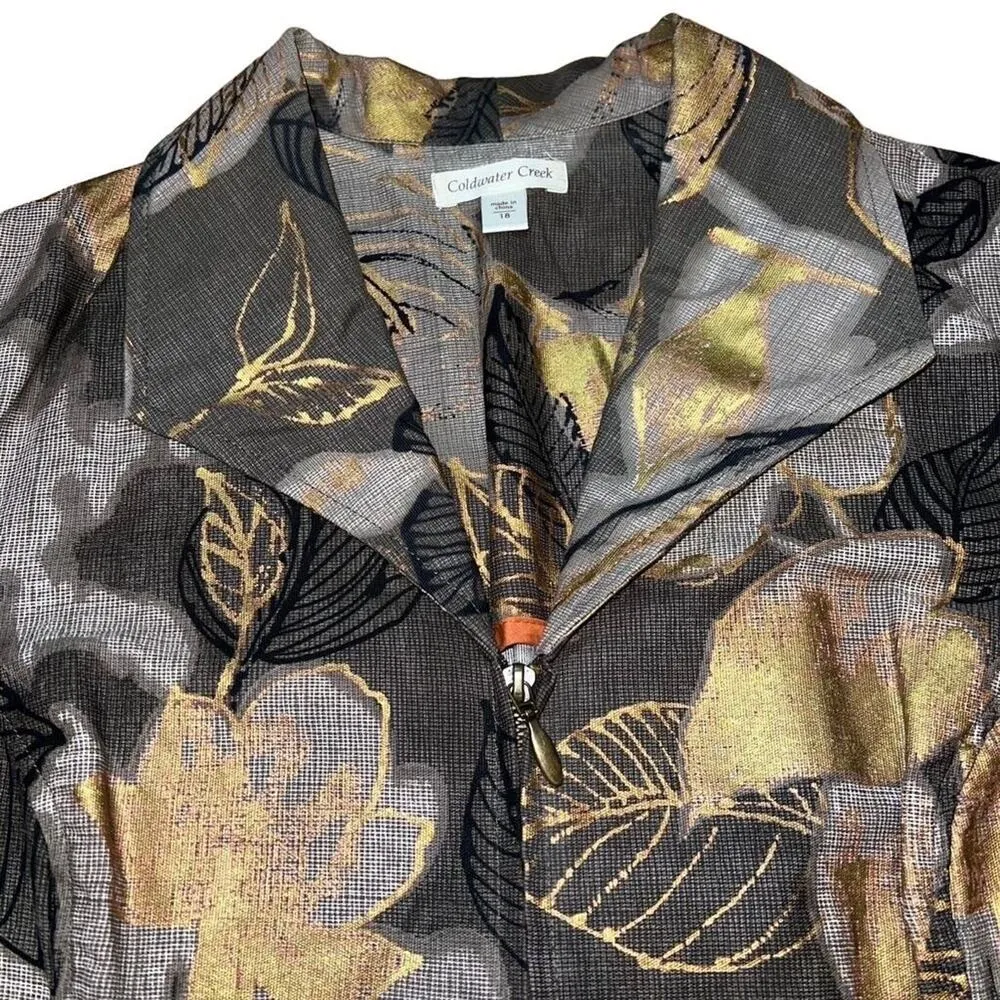 Coldwater Creek Womens Blazer Suit Jacket Metallic Accent Leaf Print 18 - Image 4