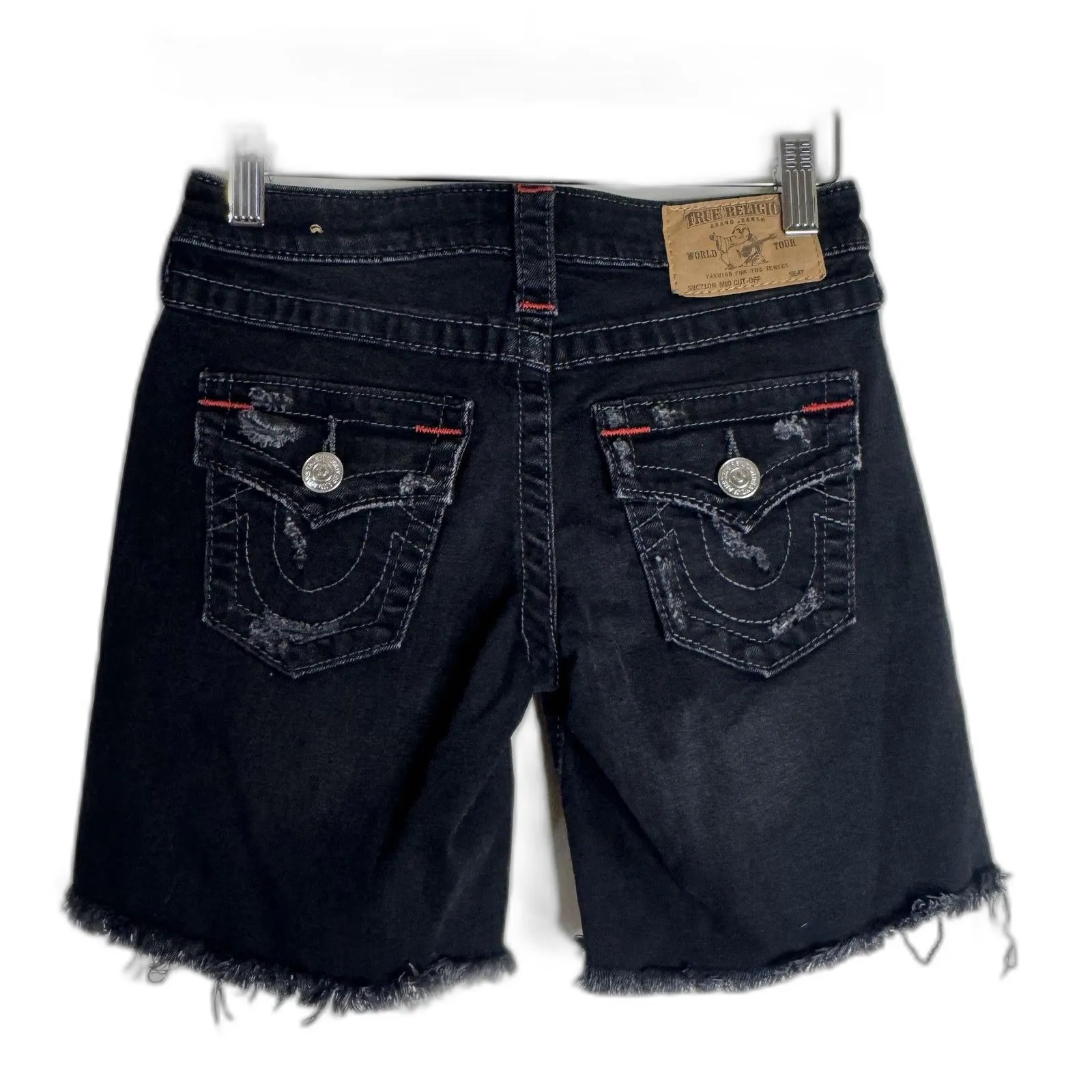 True Religion Shorts Womens 24 Distressed Denim Cutoff Mid Rise Frayed Jeans y2k - Image 8