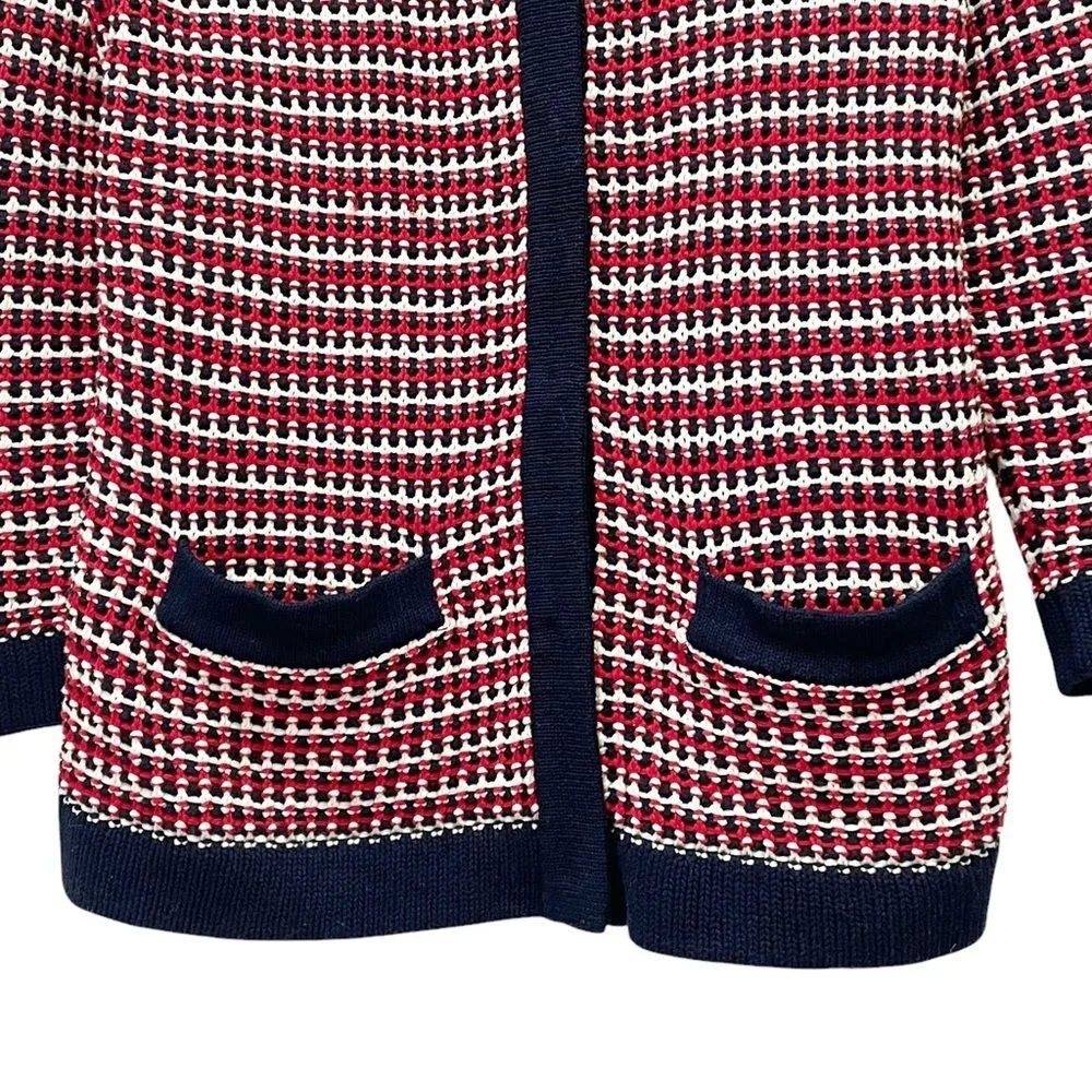 Talbots Chunky Knit Tweed Cardigan Red White Blue Size Medium Americana Nautical - Image 5