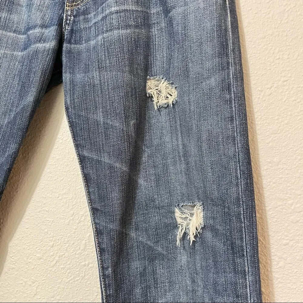 Current Elliott High Rise Distressed Raw Hem Baggy Straight Leg Ankle Jeans 24 - Image 12