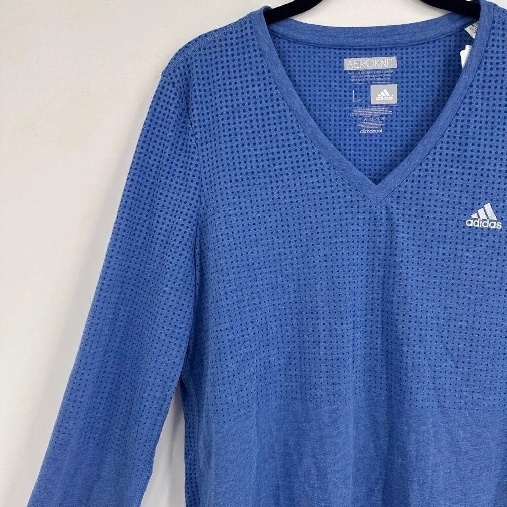 NWT Adidas Women's Aeroknit Climacool Polka Dot V Neck Training Shirt Blue Large - Image 3