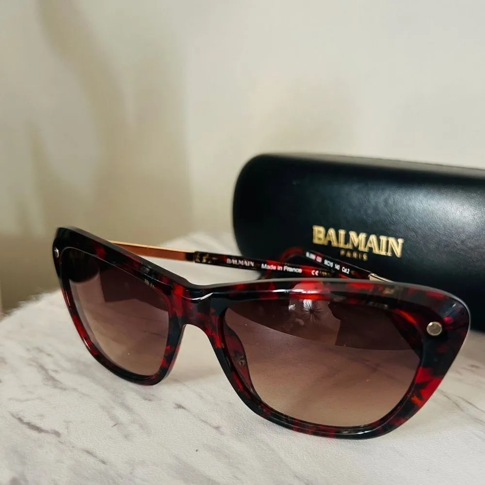 BALMAIN 56mm Modified Cat Eye Sunglasses, Polarized, Designer, Red Tortoise, NWT - Image 3