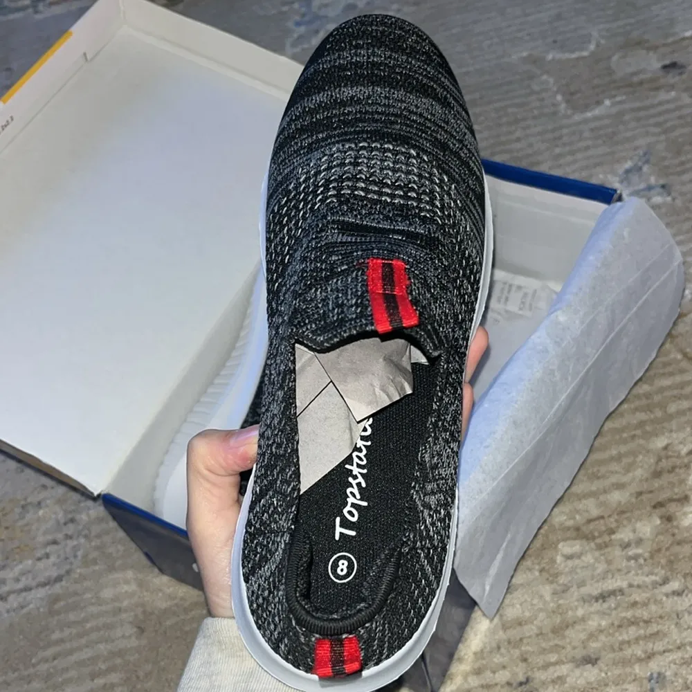 Topstatic Size 8 Women’s Slip On Shoes. Black with red detailing - Image 2