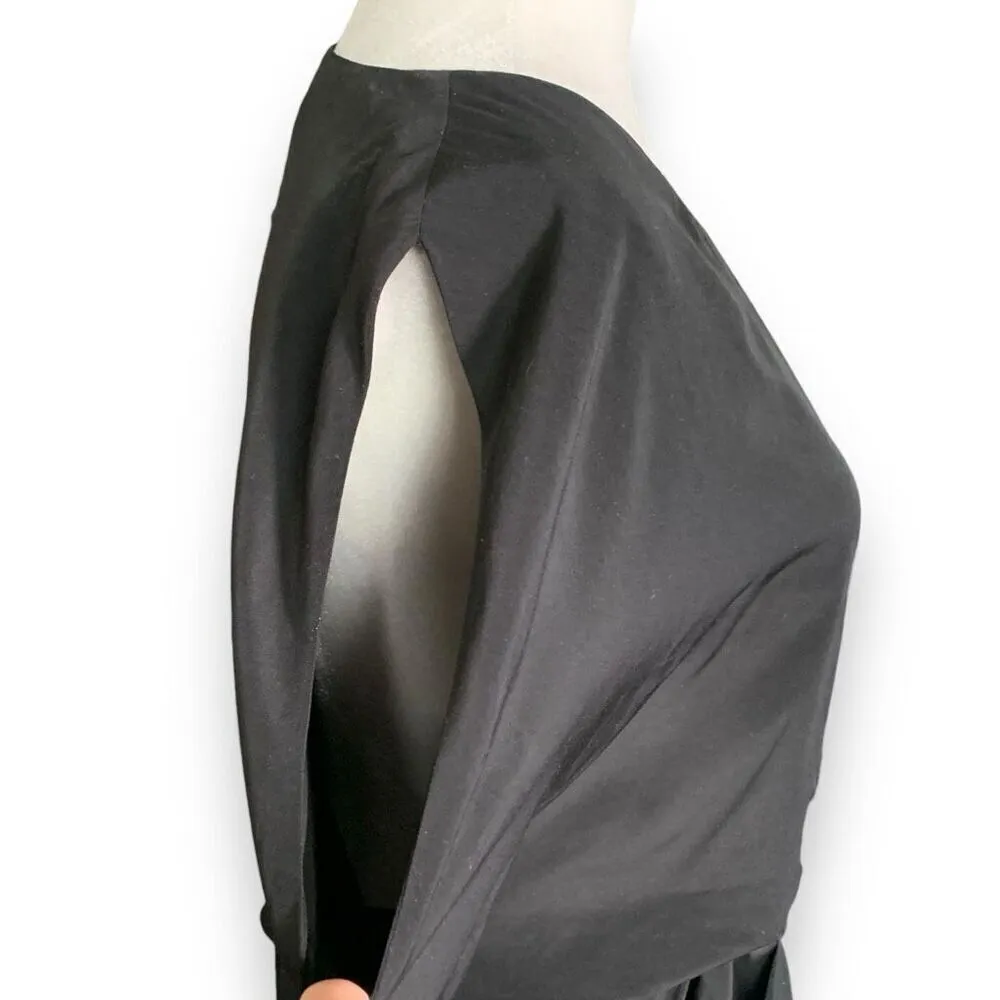 AllSaints Zoe Yuano Black Draped Short Sleeve Scoop Neck Split Shoulder Mini - Image 2