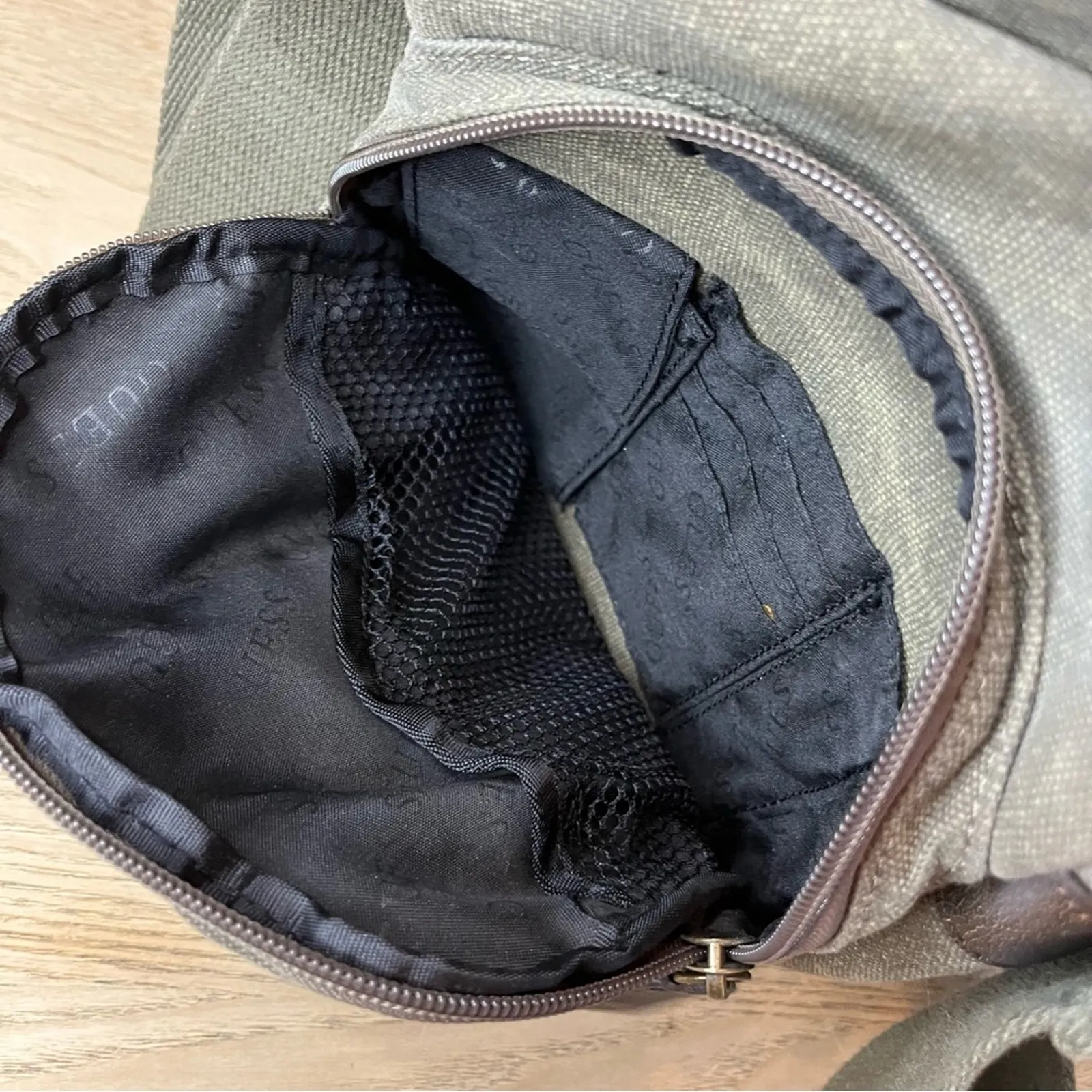 NWT Guess Olive Green Canvas Crossbody Purse Military Utility Shoulder Bag Pack - Image 6