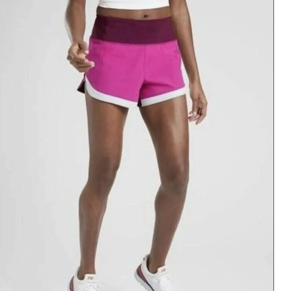 ATHLETA running free color block athletic shorts size Medium lined inside pink - Image 3
