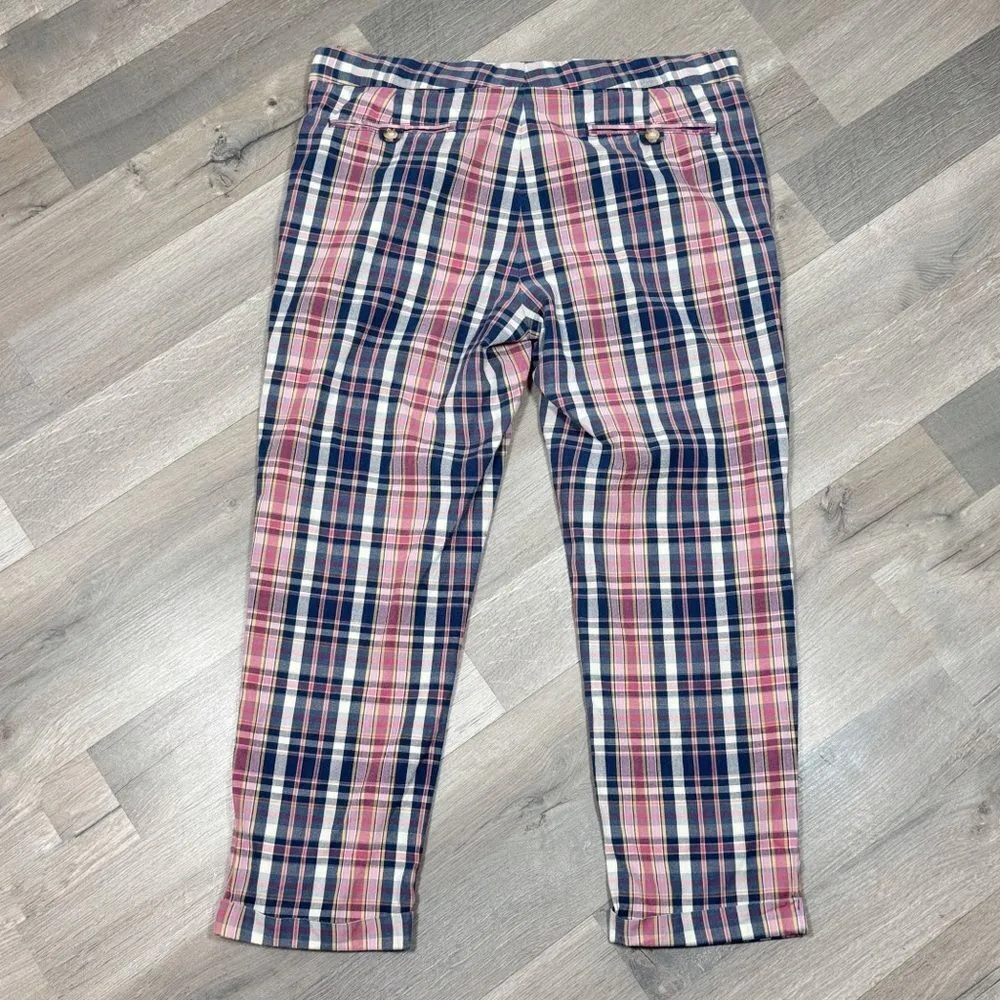 Ralph Lauren Sport Plaid Cuffed Crop Trousers Pants Pink Blue 14 Preppy Golf - Image 7