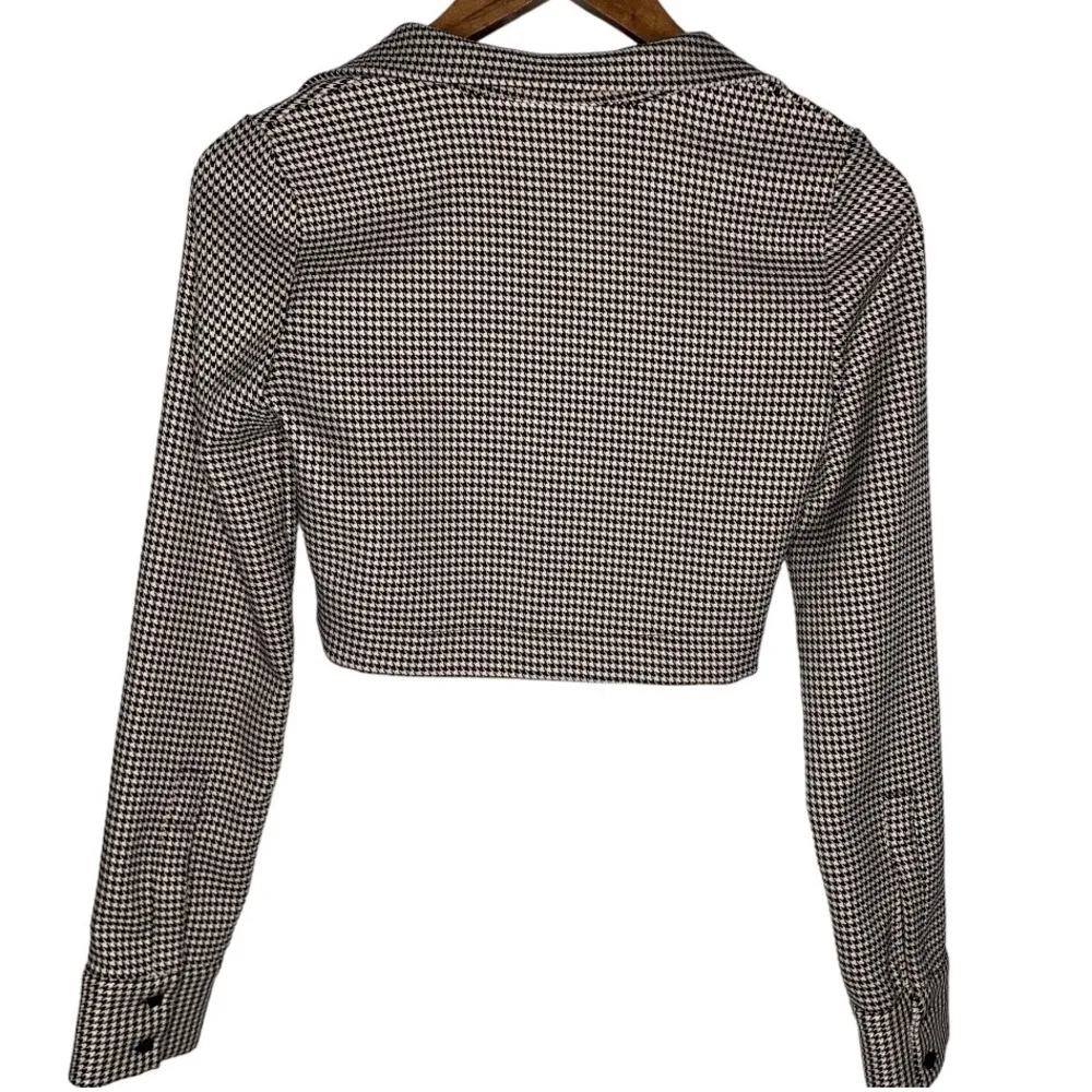 ZARA  Houndstooth Print Button Down Cropped Blazer - Image 7