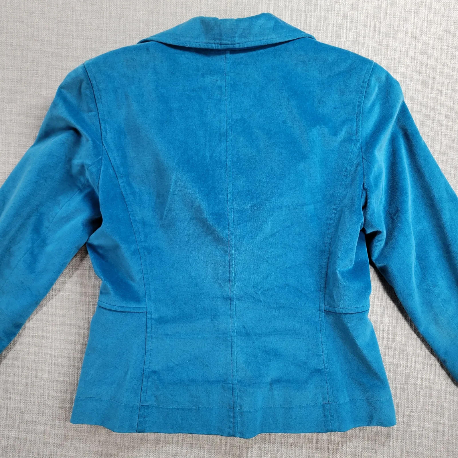 Petite Sophisticate Womens Blazer 2 Blue Velour Jacket Cropped Stretch Pockets - Image 2