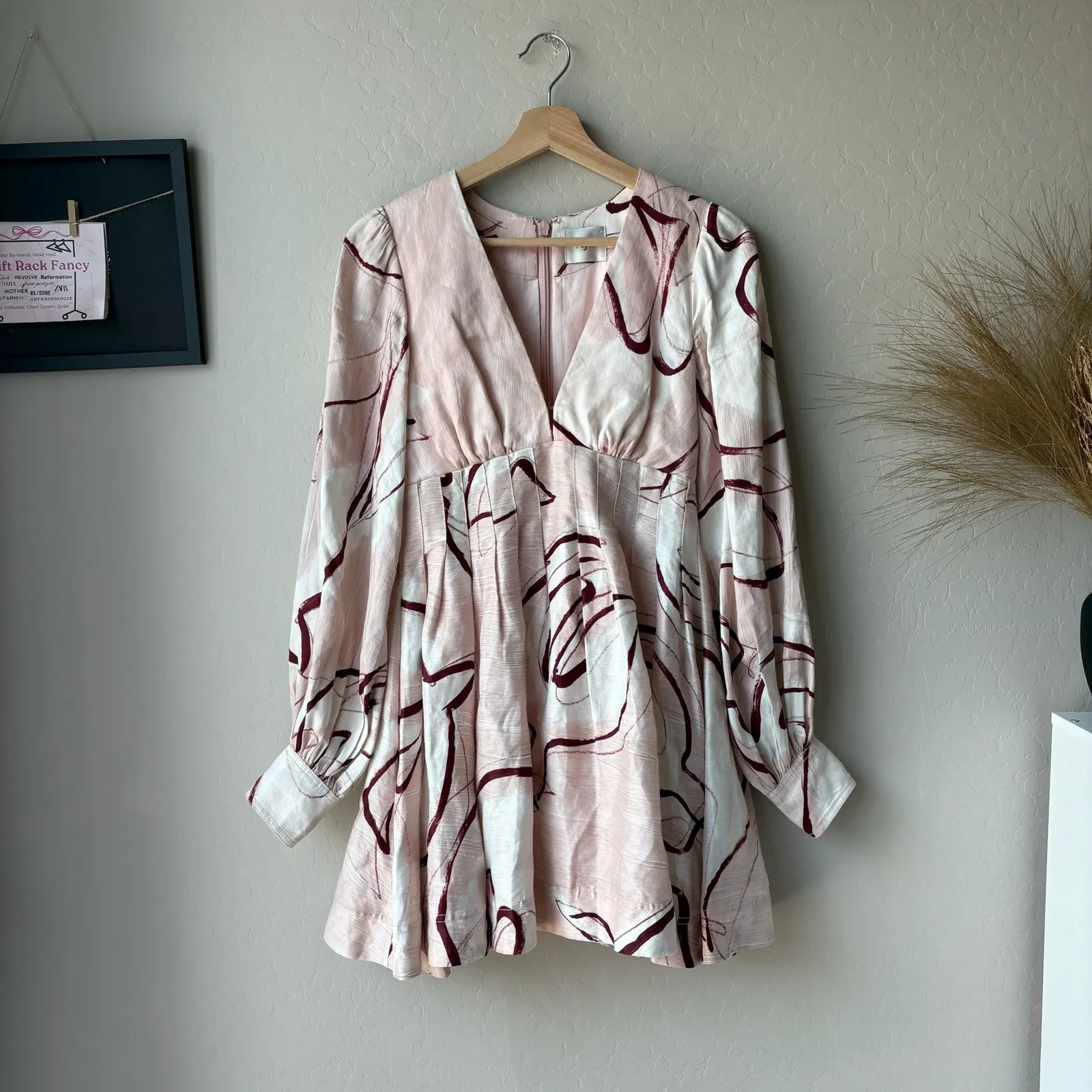 Aje Dress Amelia Pink‎ Abstract Printed Dove Linen Blend Minidress Size US 0 Pink - Image 3