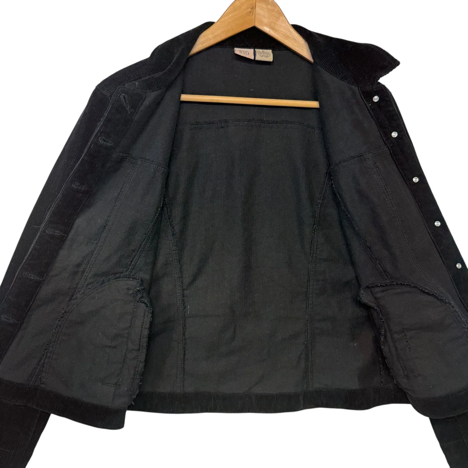 Black Corduroy Button Up Trucker Cotton Jacket Moto Edgy Comfy Streetwear Size M Size M - Image 4