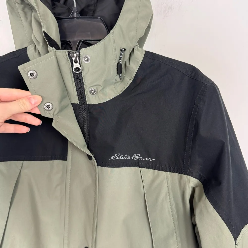 Eddie Bauer Womens Rainfoil Ridge Jacket Sz Small Olive Green Black Hooded - Image 9