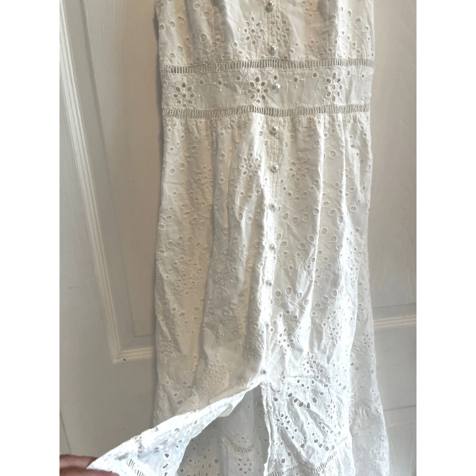 Simplee White Eyelet Embroidered Midi Dress Sleeveless Summer Sundress Casual - Image 6