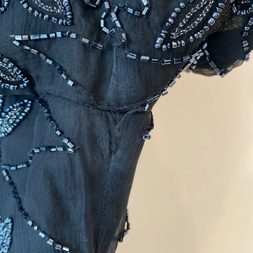 Cote d’ Azur Vintage 1980s Disco Beaded Black Sequin Short Sleeve Top Blouse XL - Image 4