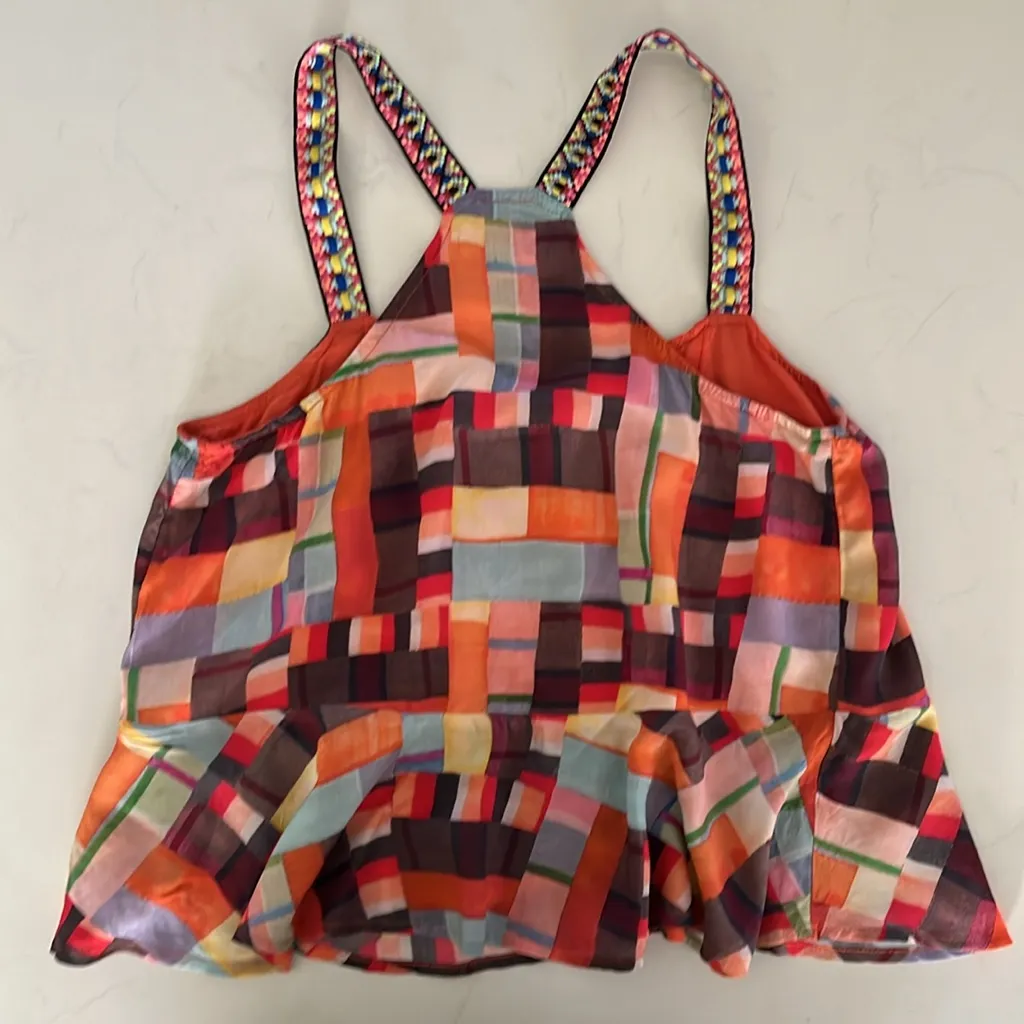 XS Anthropologie Pilcro Buttondown Embroidered Peplum Tank Top Orange - Image 3