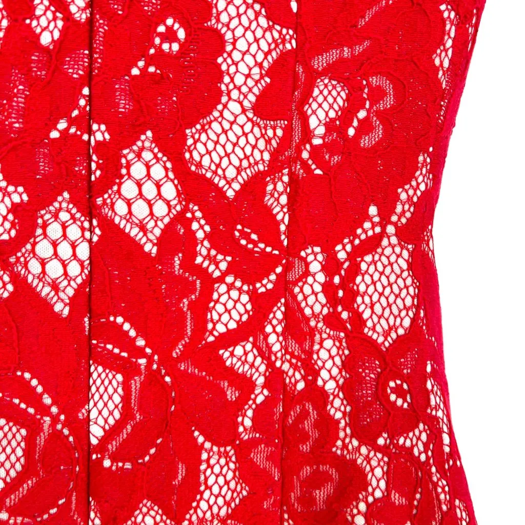 Aqua Red Lace Overlay Sleeveless Mini Sheath Party Special Occasion Dress Size 4 - Image 7