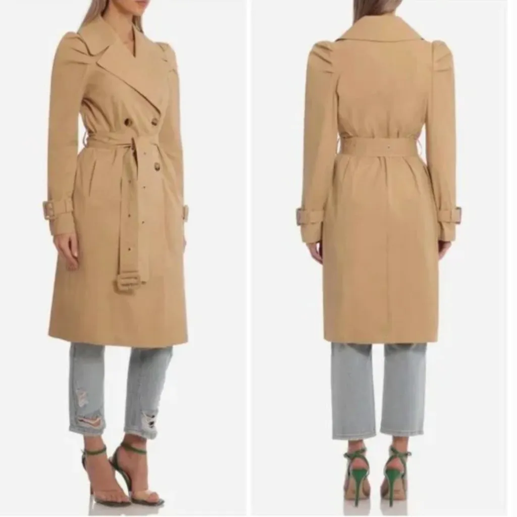 NWOT AVEC LES FILLES Puff Sleeve Belted Trench Coat Tan Camel - Image 2