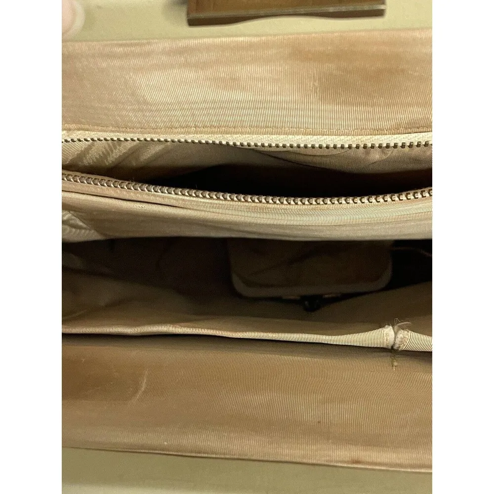 Vintage 50's Needlepoint Floral Purse Handbag Pockets Coin Purse Beige - Image 8