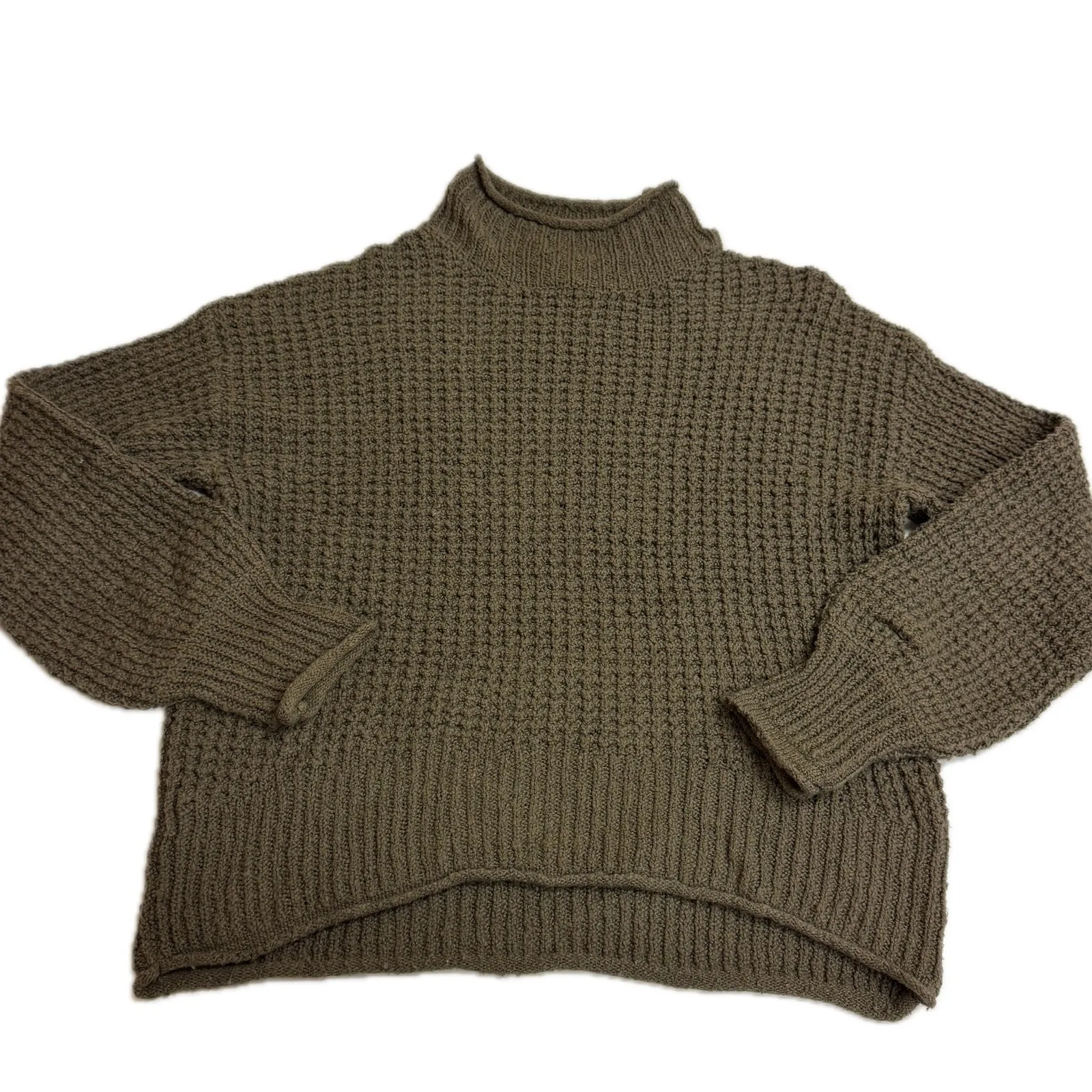 Michael Stars Mock Neck Chunky Knit Sweater Olive Green Size S - Image 2
