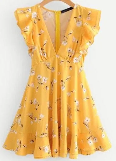Yellow Floral Dress Size M - Image 2