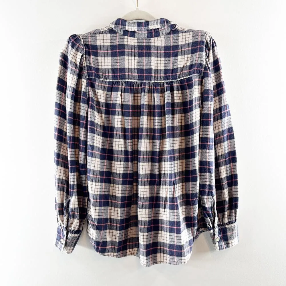 Rails Angelica Long Sleeve Plaid Flannel Button Up Shirt Almond Pink Navy Small - Image 16