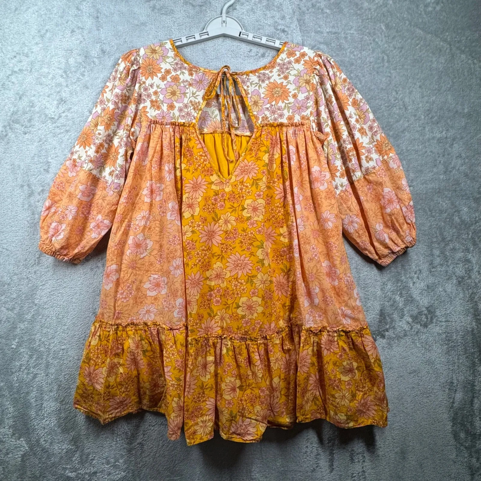 American Eagle Babydoll Dress M Floral Yellow Orange‎ Pink Boho Hippie Peasant - Image 3