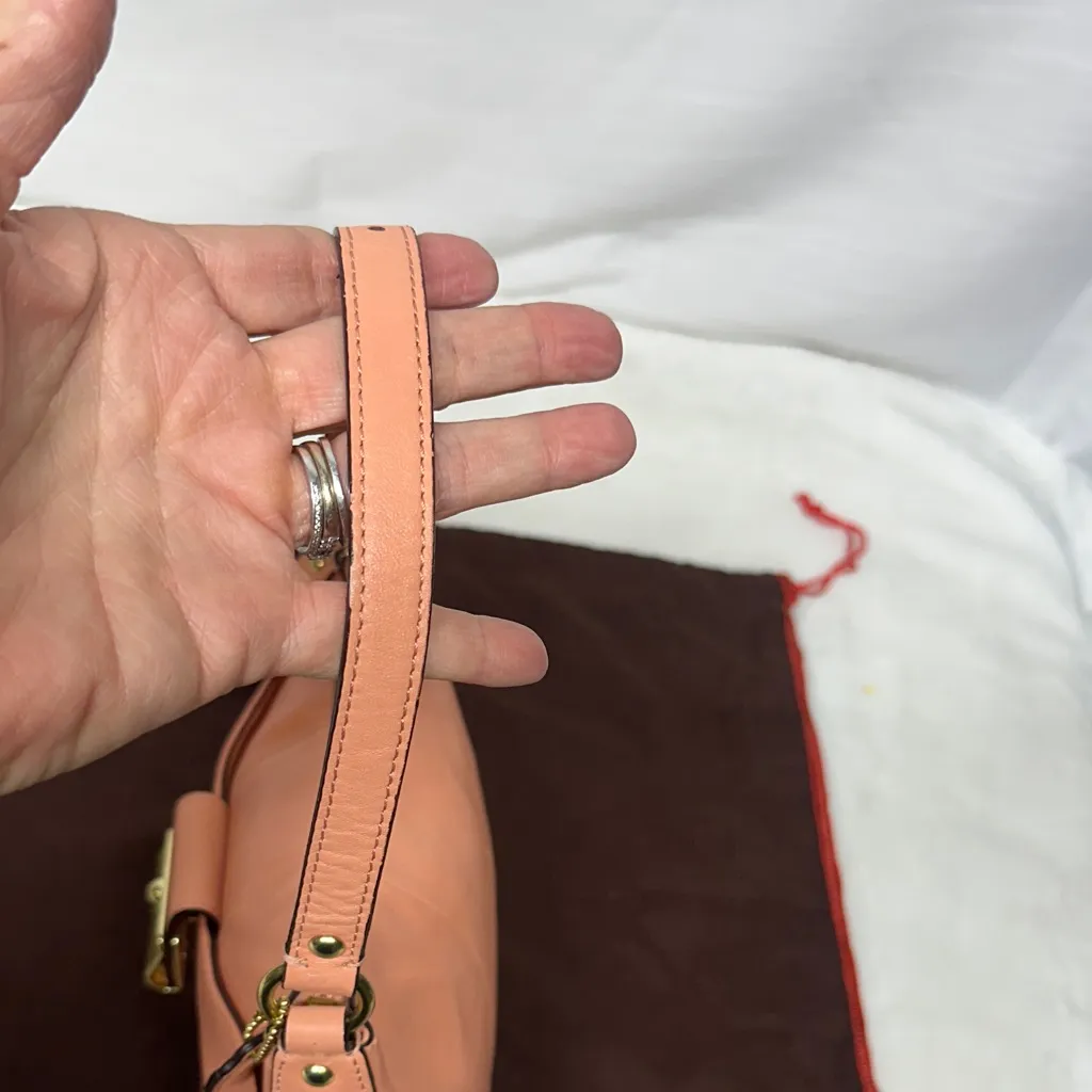 Coach Kristy  Coral-Peach  Leather Mini Hobo Bag with Dustbag - Image 7