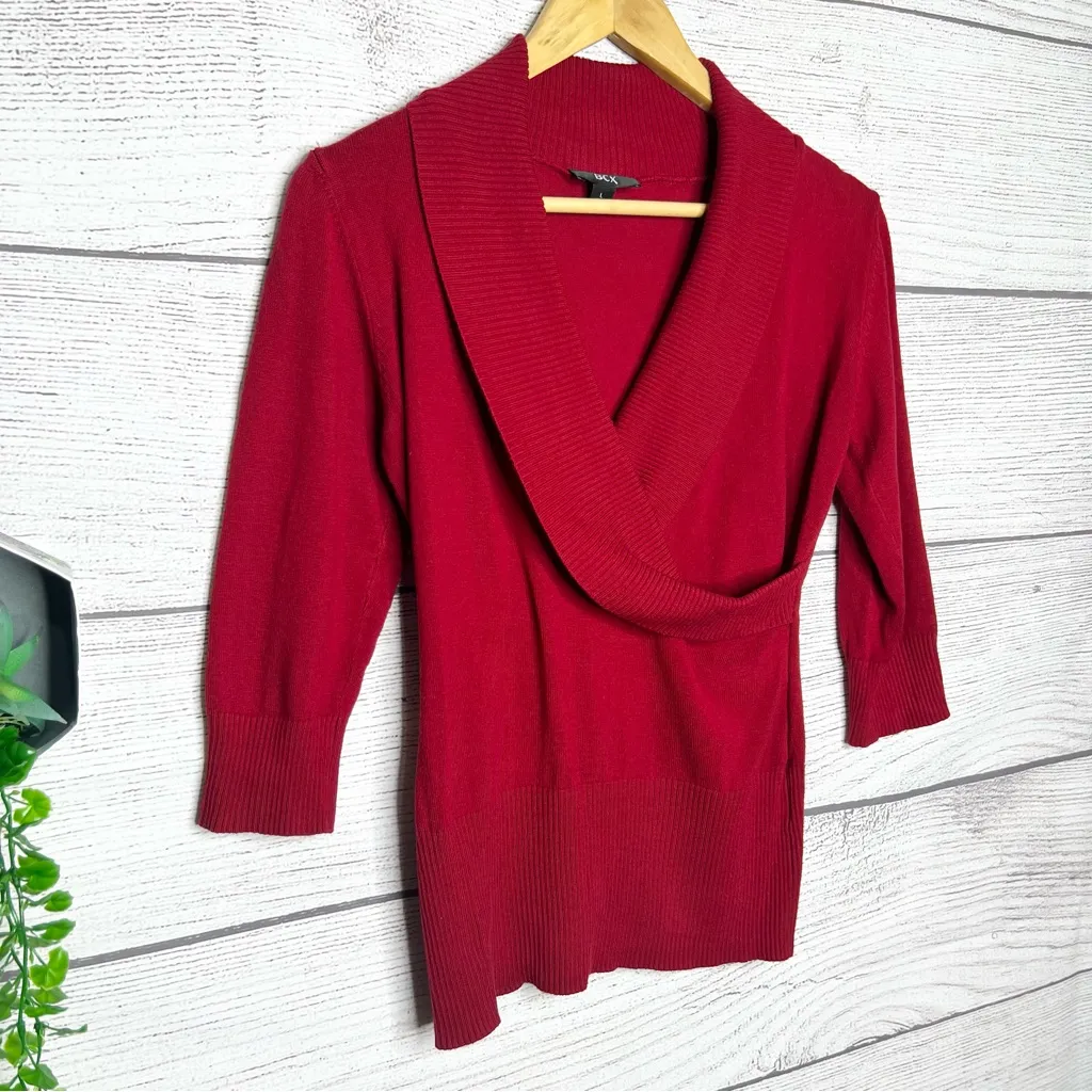 BCX Red Wrap Cross Front Sweater Top Size Large Holiday Christmas Valentines Day - Image 6