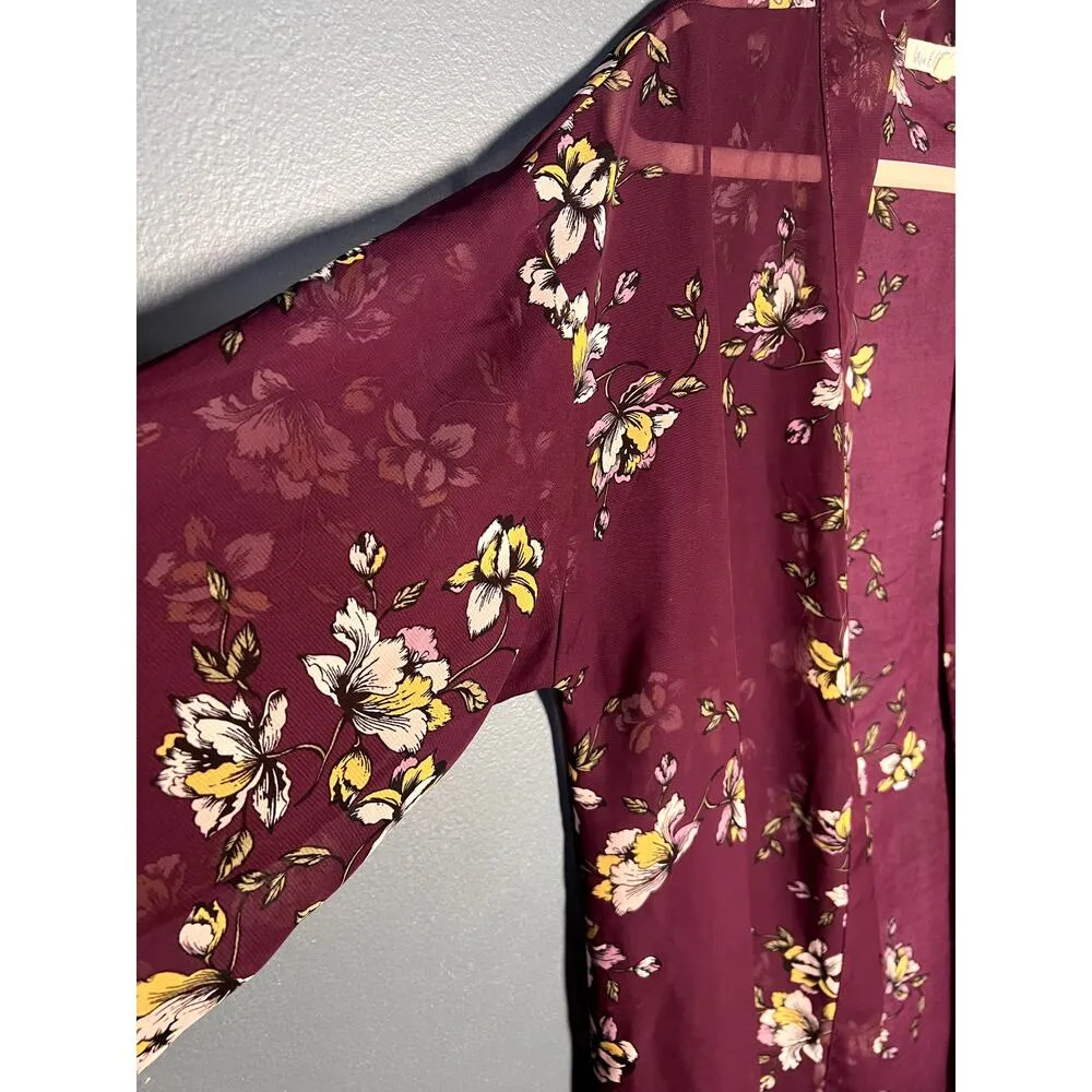 Wall Flower Sheer Floral Kimono in Purple Sz Large for Vacation, Beach, Swimsuit - Image 5