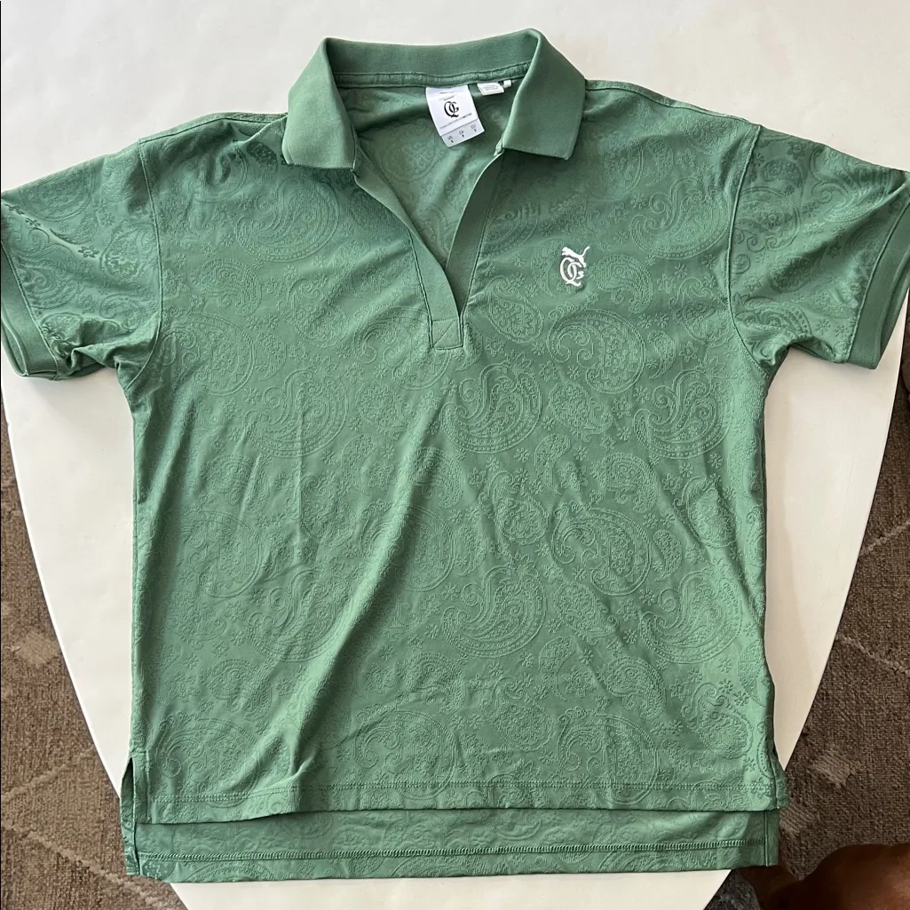 Puma X Qgc Quiet Golf Club Jacquard Paisley Polo Green Women's Small - Image 3