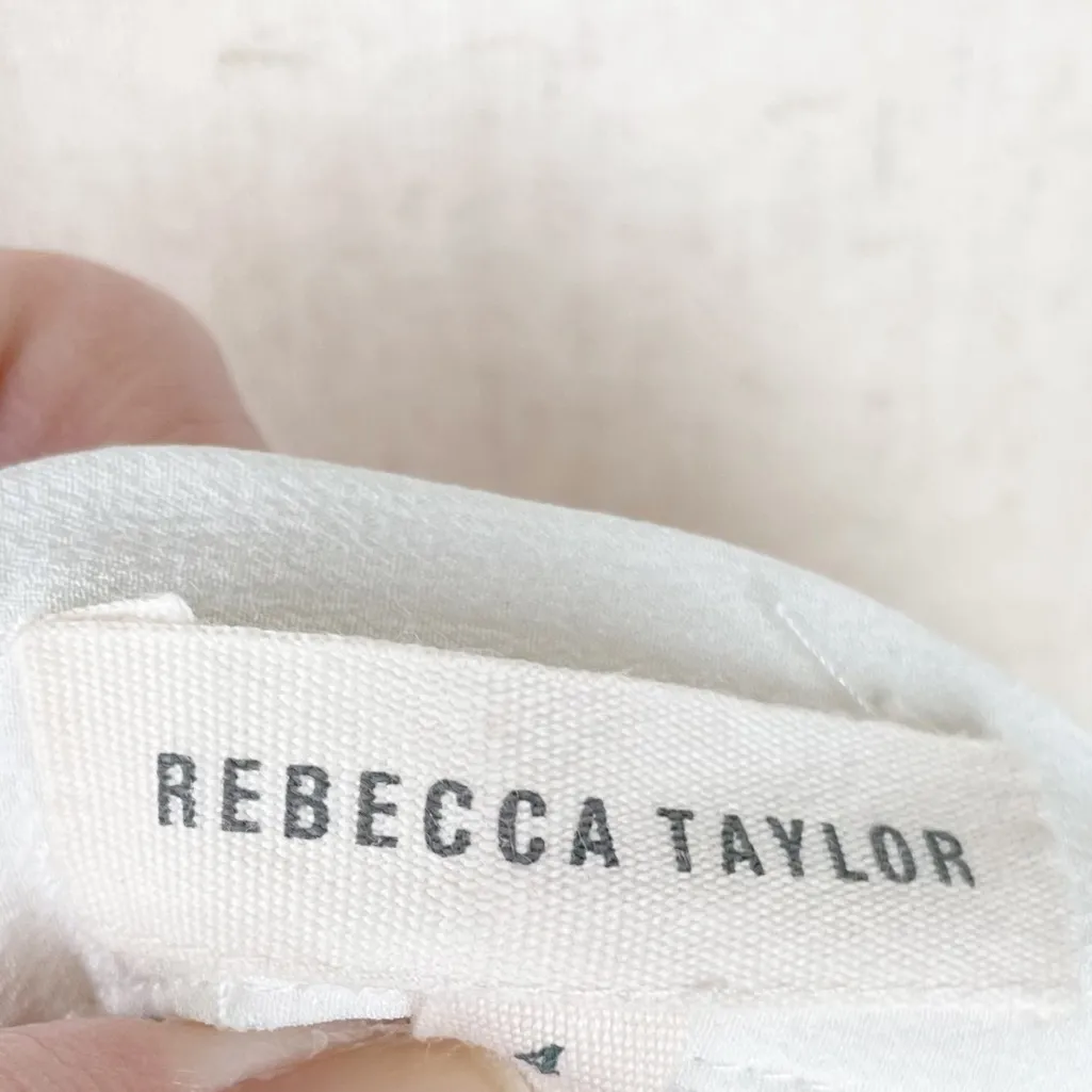 Rebecca Taylor Asymmetrical Hem Mixed Fabric Midi Skirt Size 4 Silk Floral White - Image 7