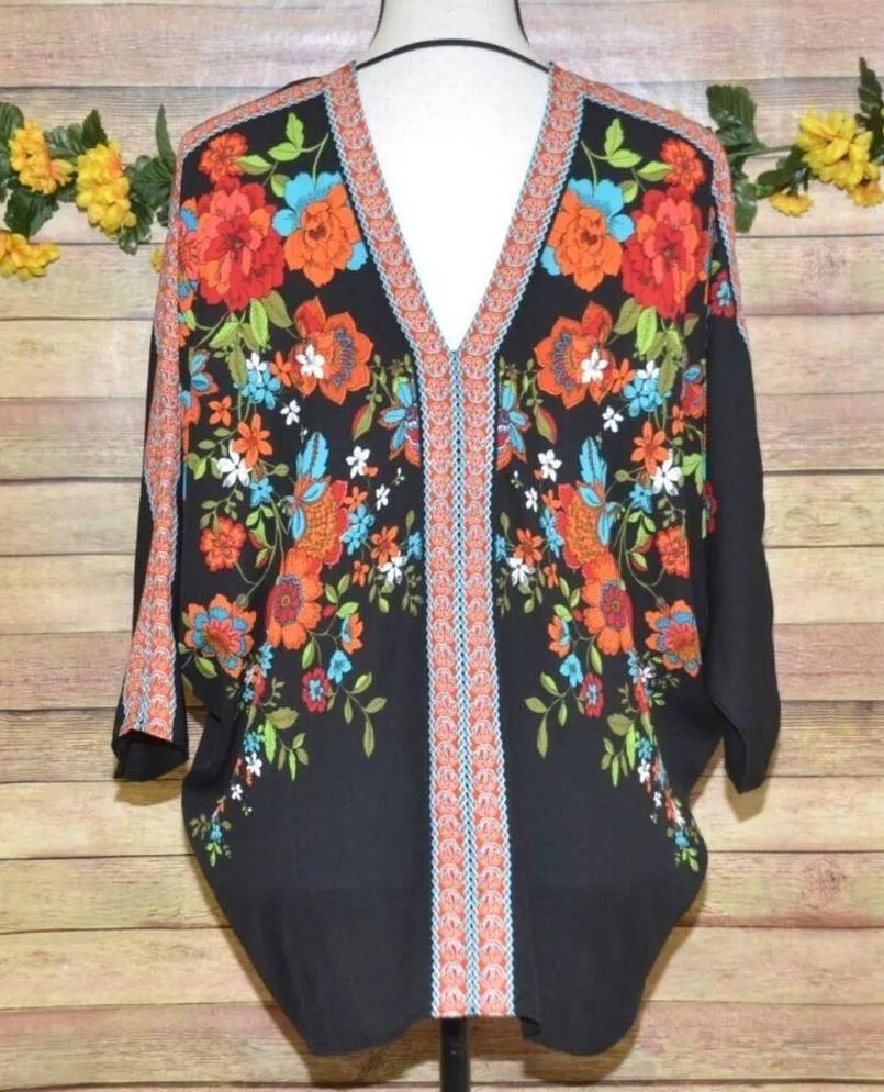 Boho Rose + Olive Ladies S Floral Oversized Blouse Top Colorful Dolman Sleeve - Image 6