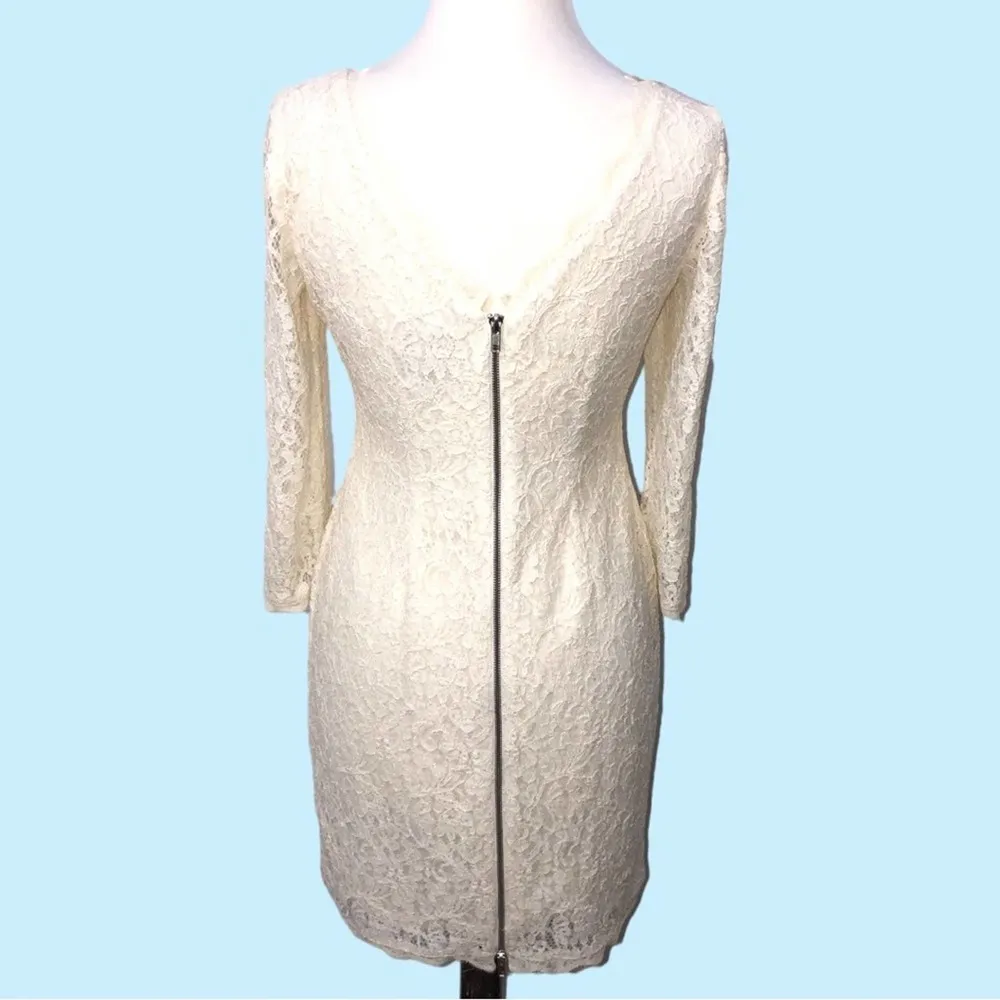 Adrianna Papell Bateau Neck Ivory Lace Cocktail Dress 8 EUC - Image 2