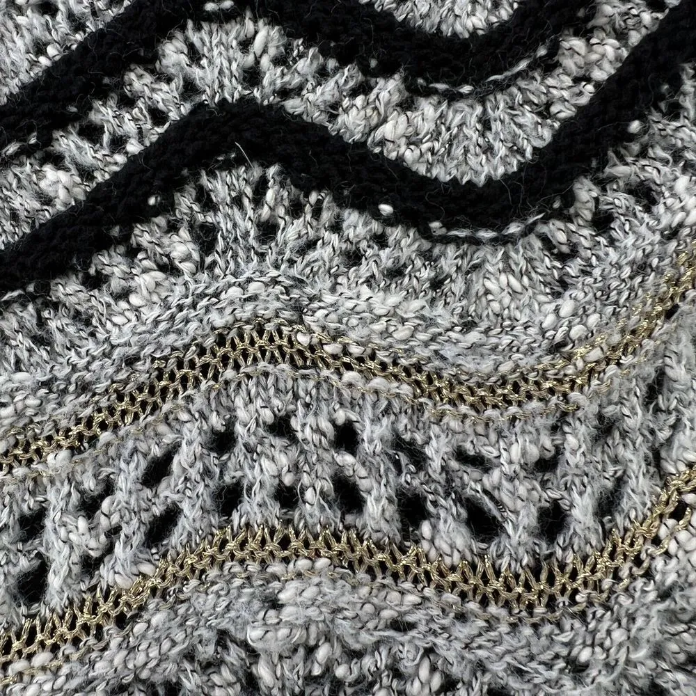 Bke Boutique Black/Gold Womens Small Sweater  3/4 Sleeve Fisherman Knit Pullover - Image 9