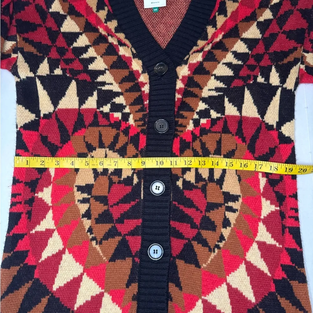 Farm Rio Geometric Patterned Cardigan Sweater - Black, Red, Brown - Image 13